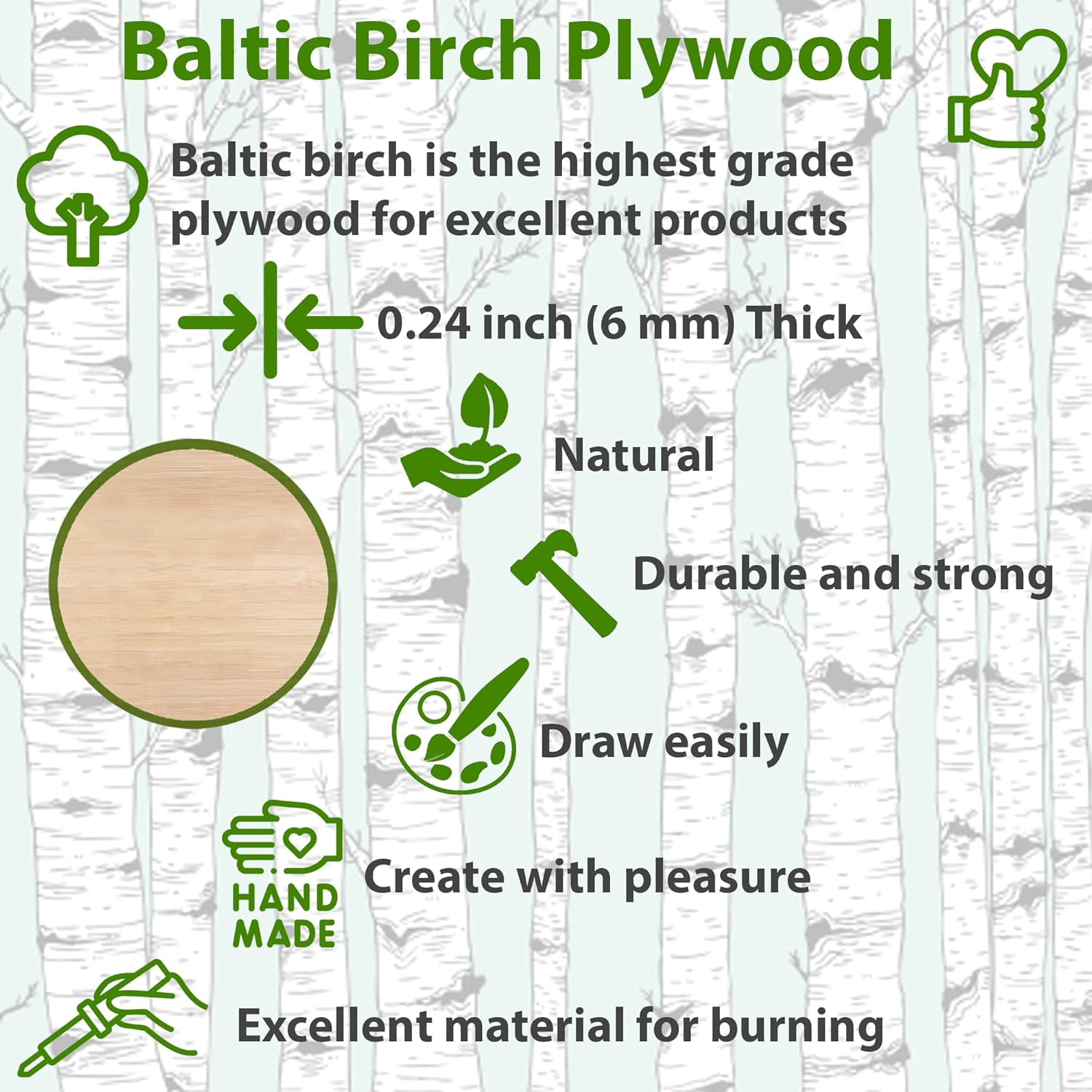 Círculos de madera contrachapada de abedul báltico de 18 pulgadas, hojas de madera para manualidades, hojas de madera de 0.24 pulgadas de grosor,