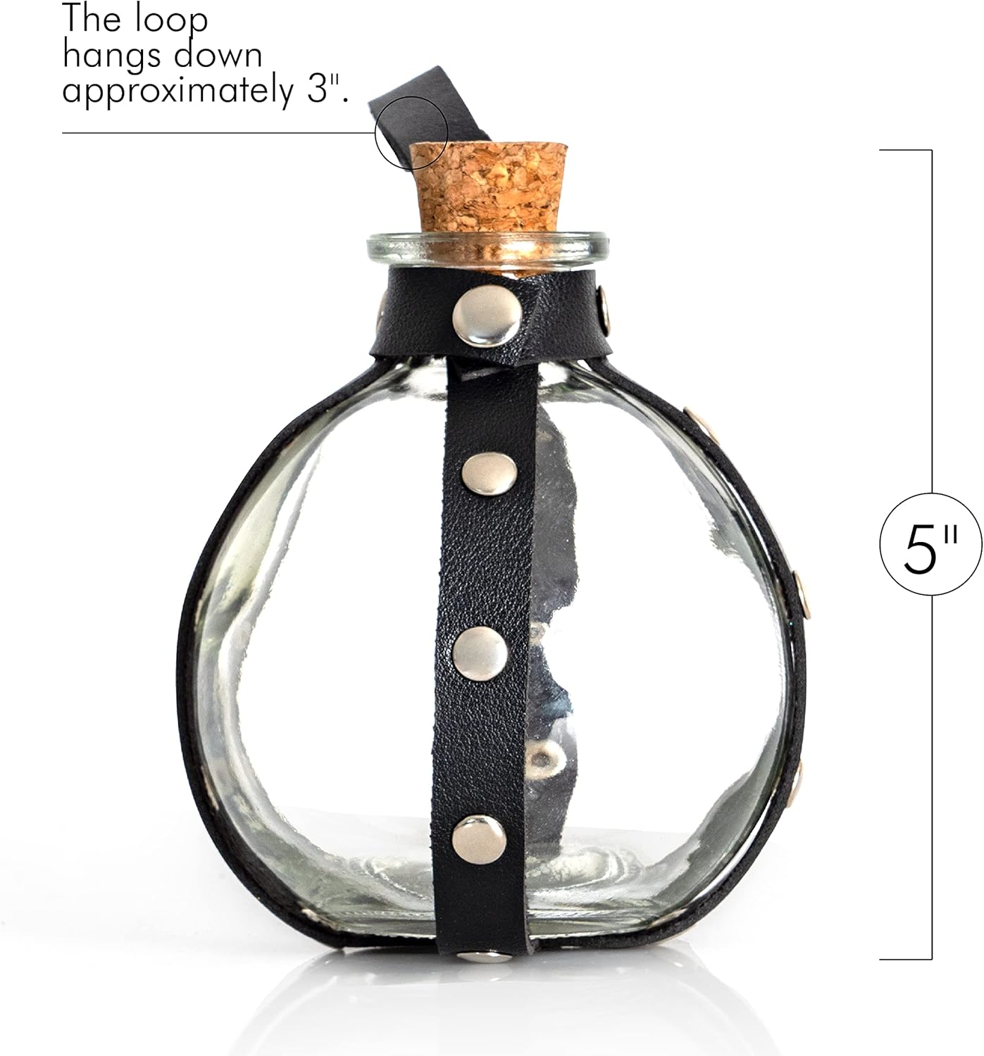 Skeleteen Dark Magic – Botella de poción  Soporte de vidrio para pociones de mago negro con tapón de corcho y arnés de piel sintética con lazo para