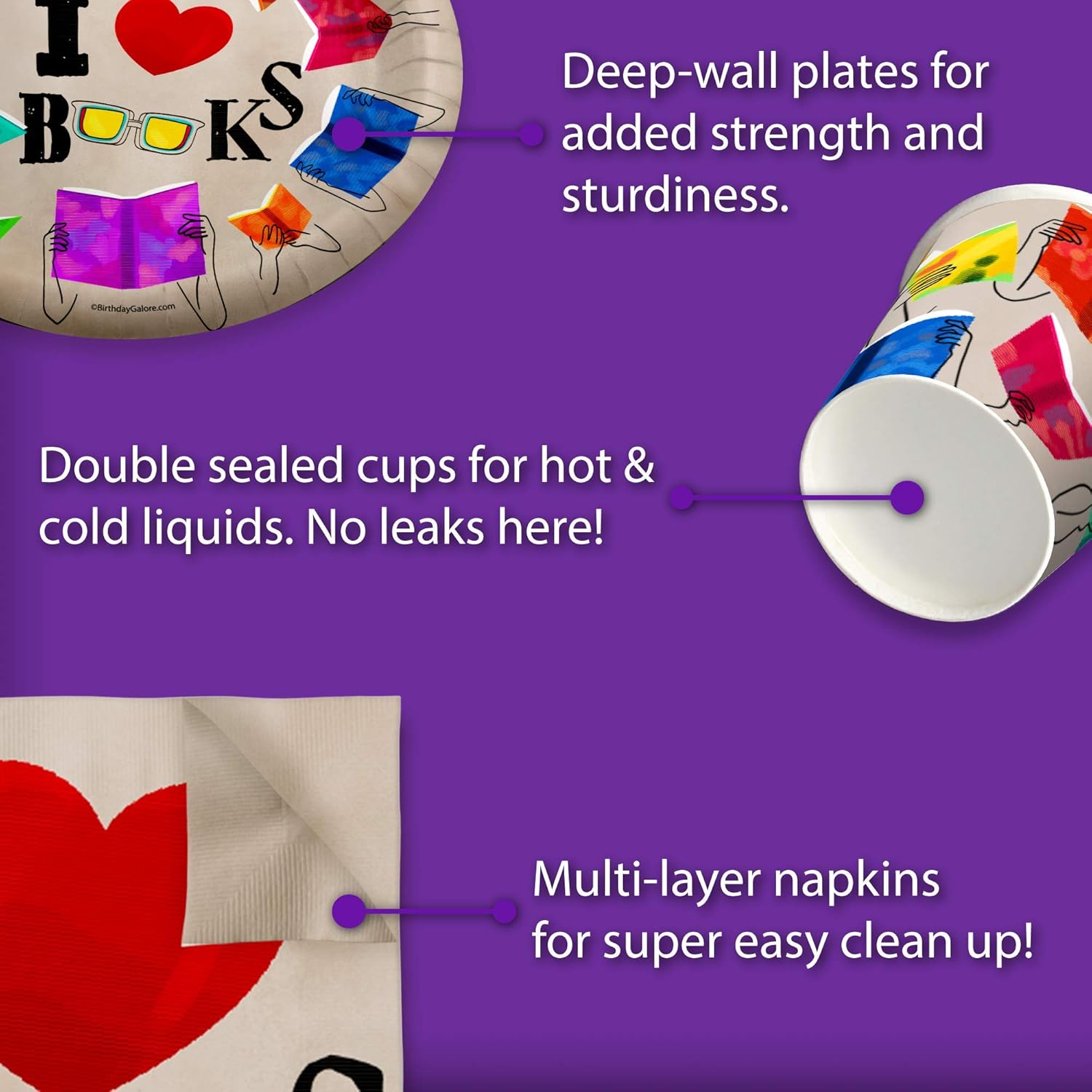 Books Book Club – Juego de suministros para fiesta de cumpleaños, platos, servilletas, tazas, vajilla para 16
