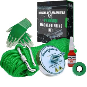 Paquete de pesca con imán de 625lb, incluye cuerda de alta resistencia de 6mm de diámetro y 100 pies de longitud, mosquetón, guantes de caucho Paquete de pesca con imán de 625lb, incluye cuerda de alta resistencia de 6mm de diámetro y 100 pies de longitud, mosquetón, guantes de caucho