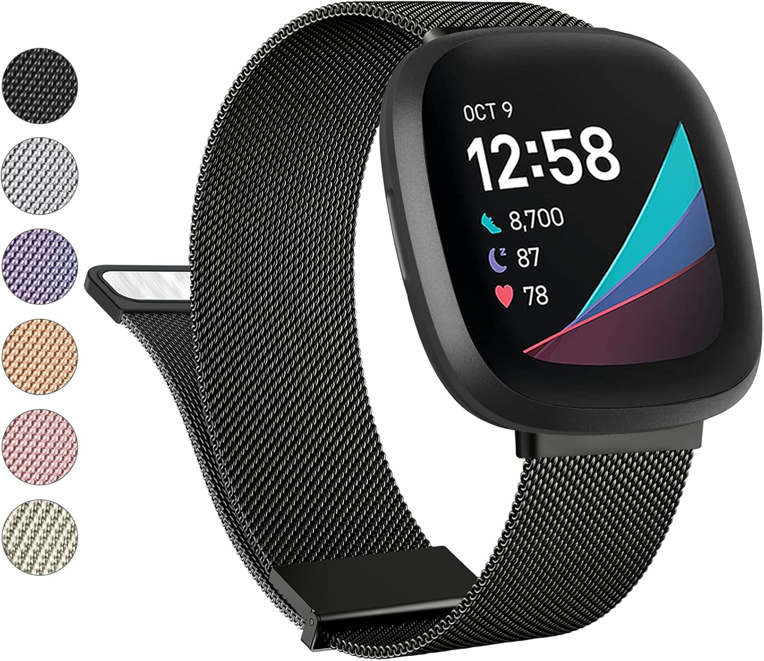 Correa de metal para Fitbit Sense BandsFitbit Versa 3 bandas mujeres hombres, malla de acero inoxidable magnética correa de repuesto para reloj