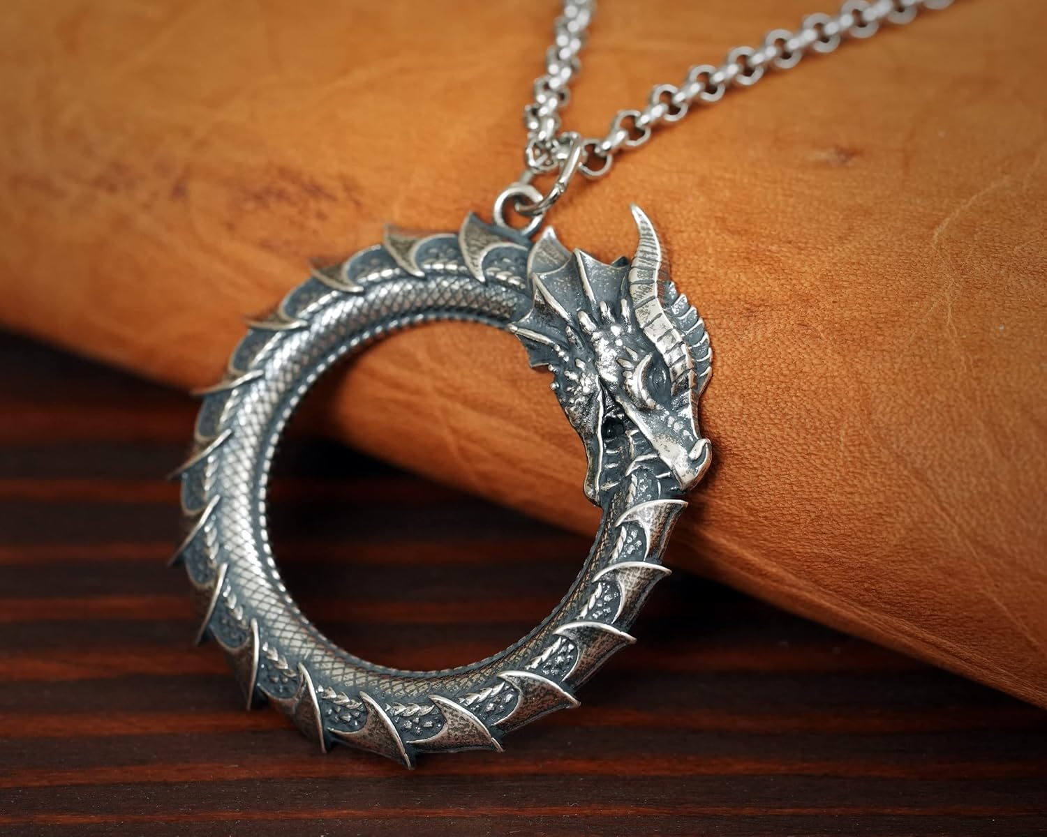 Viking Ouroboros Snake Necklace for Women Men – Dragon Snake Pendant Necklace Amulet – Sterling Silver Snake Chain Necklace – Snake Jewelry – Viking