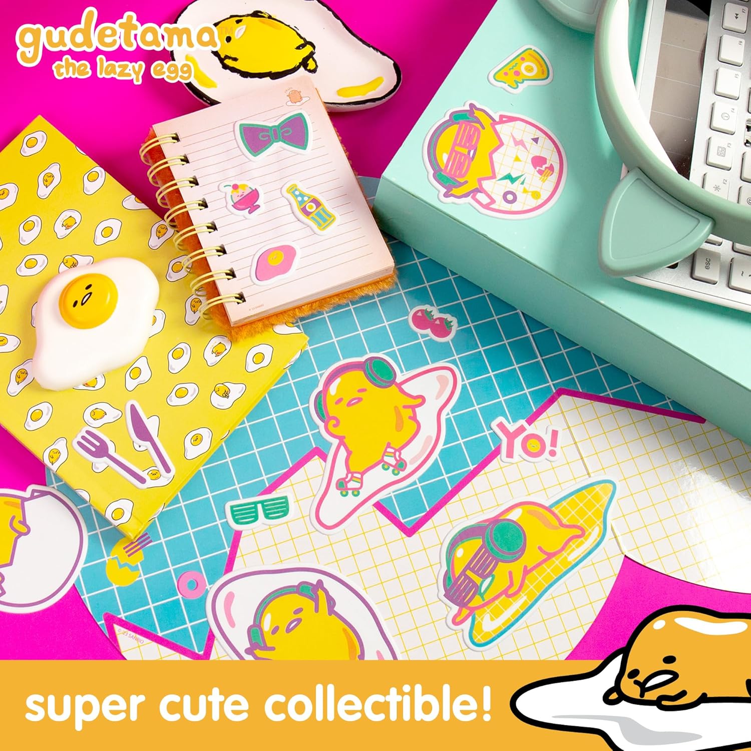 Juego de calcomanías hinchadas de Gudetama el huevo perezoso, incluye más de 25 calcomanías reutilizables de Gudetama y 2 escenas de juego de
