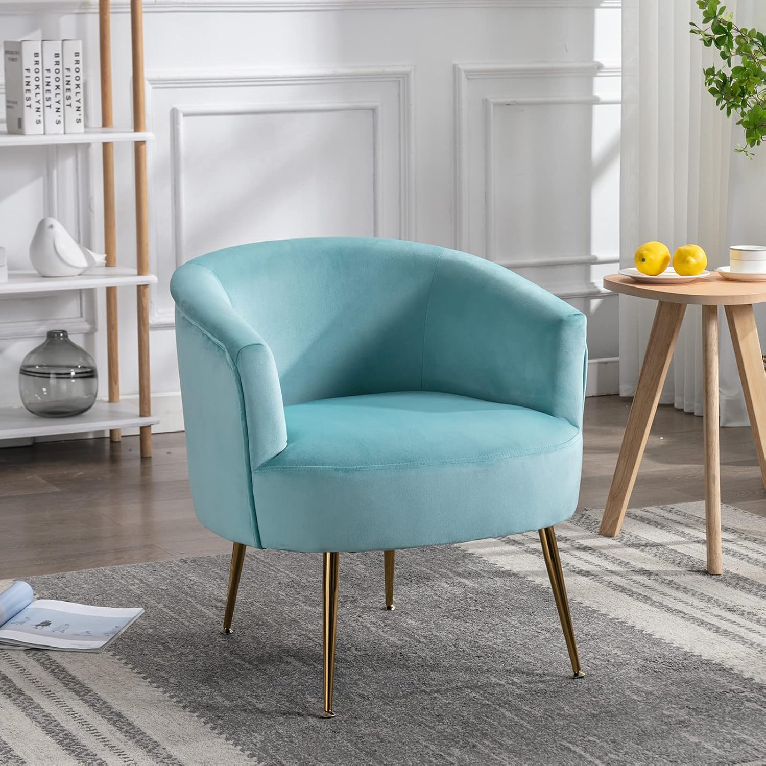 KIVENJAJA Accent Barrel – Silla moderna tapizada de terciopelo, sillón tapizado para sala de estar, dormitorio, espacio pequeño, felpa con patas de