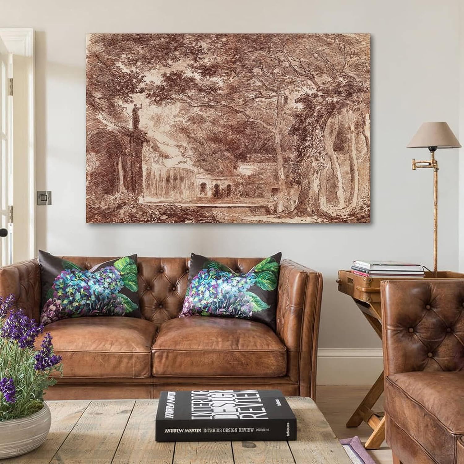 Póster de papel Giclée de Hubert Robert Giclée con la fuente ovalada en los jardines de la villa D Este Tivoli Bri Picture Print Art Poster Painting