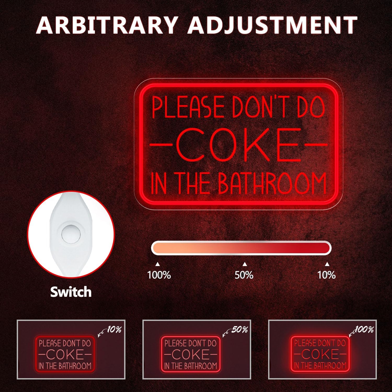 Letrero de neón con texto en inglés “Please Don’t Do Coke in The Bath” para decoración de pared, luz LED de neón alimentada por USB con brillo