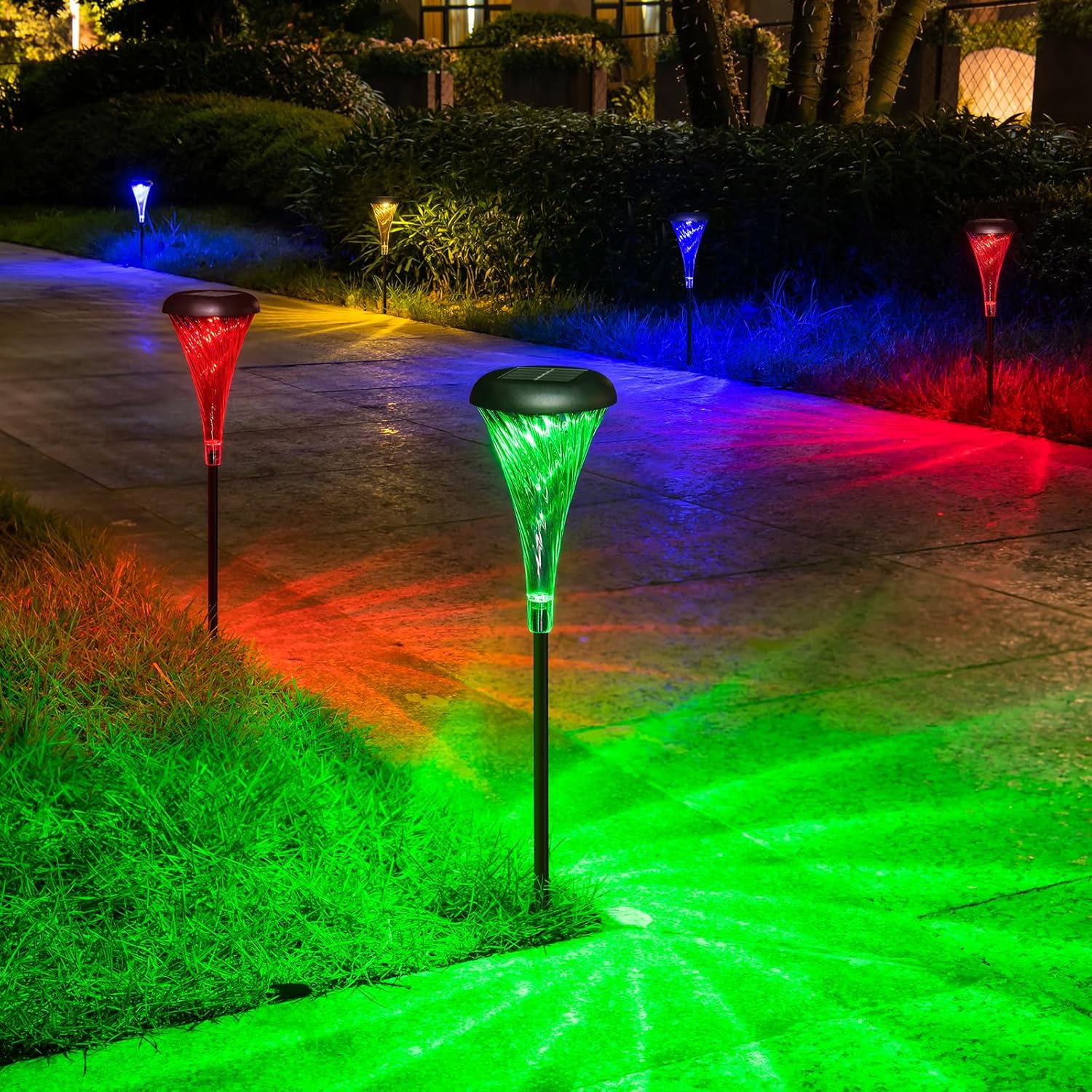 SUNNER THINKEN Luces solares de camino para exteriores, impermeables, luces solares de jardín, paquete de 4 luces solares para paisaje de Navidad,