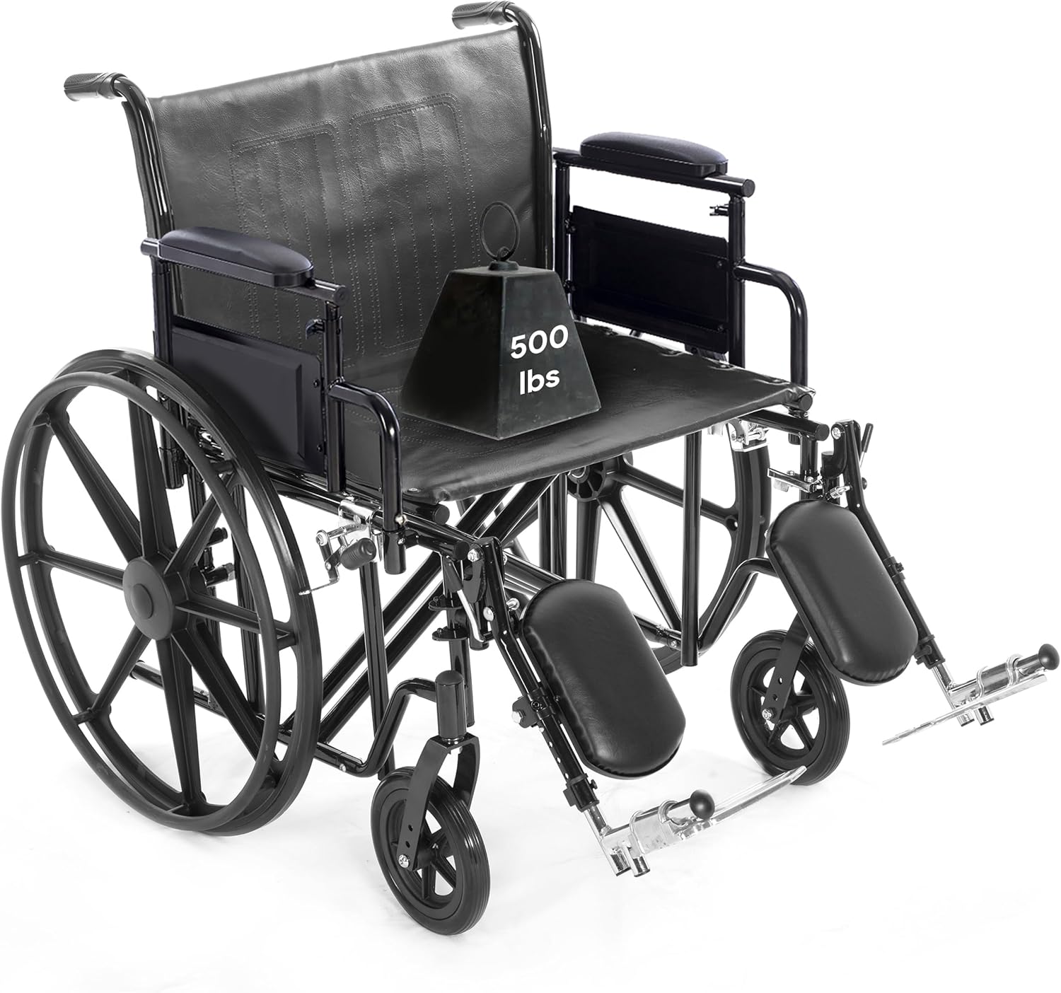 Silla de ruedas bariátrica resistente para adultos, color negro, brazos de escritorio extraíbles y reposapiernas elevados, altura estándar ajustable