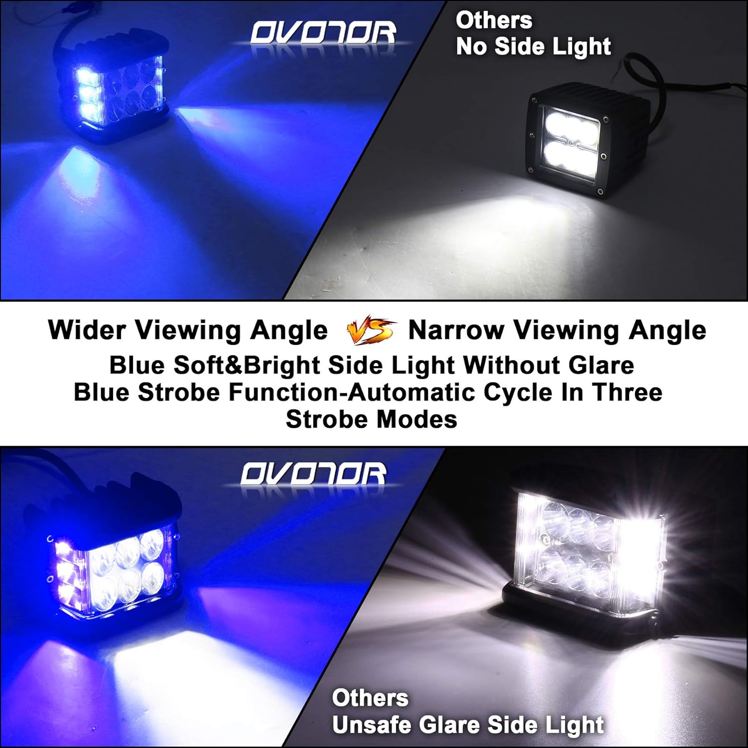 Luces LED de disparo lateral con DRL azul de doble cara con estroboscópico, 30 W todoterreno para conducción de puntos de inundación para Jeep,