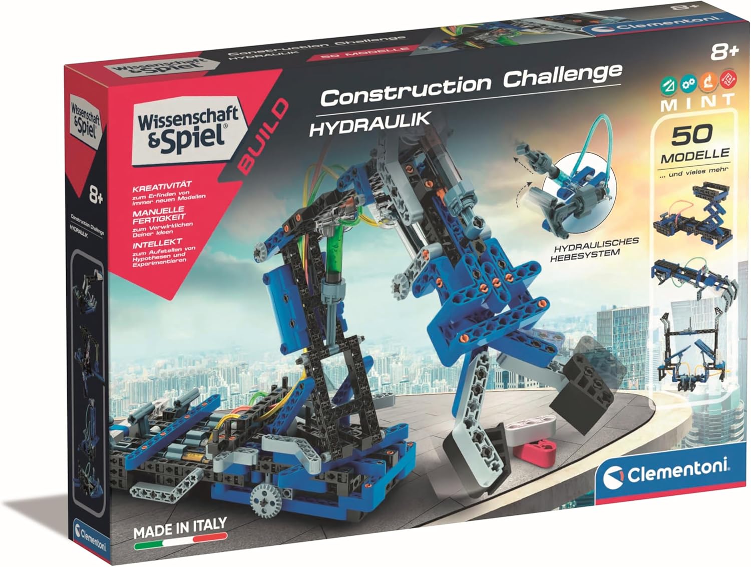 Clementoni Construction Challenge – Kit hidráulico para brazo hidráulico, mecánica y tecnología, juguete para niños a partir de 8 años 59279,