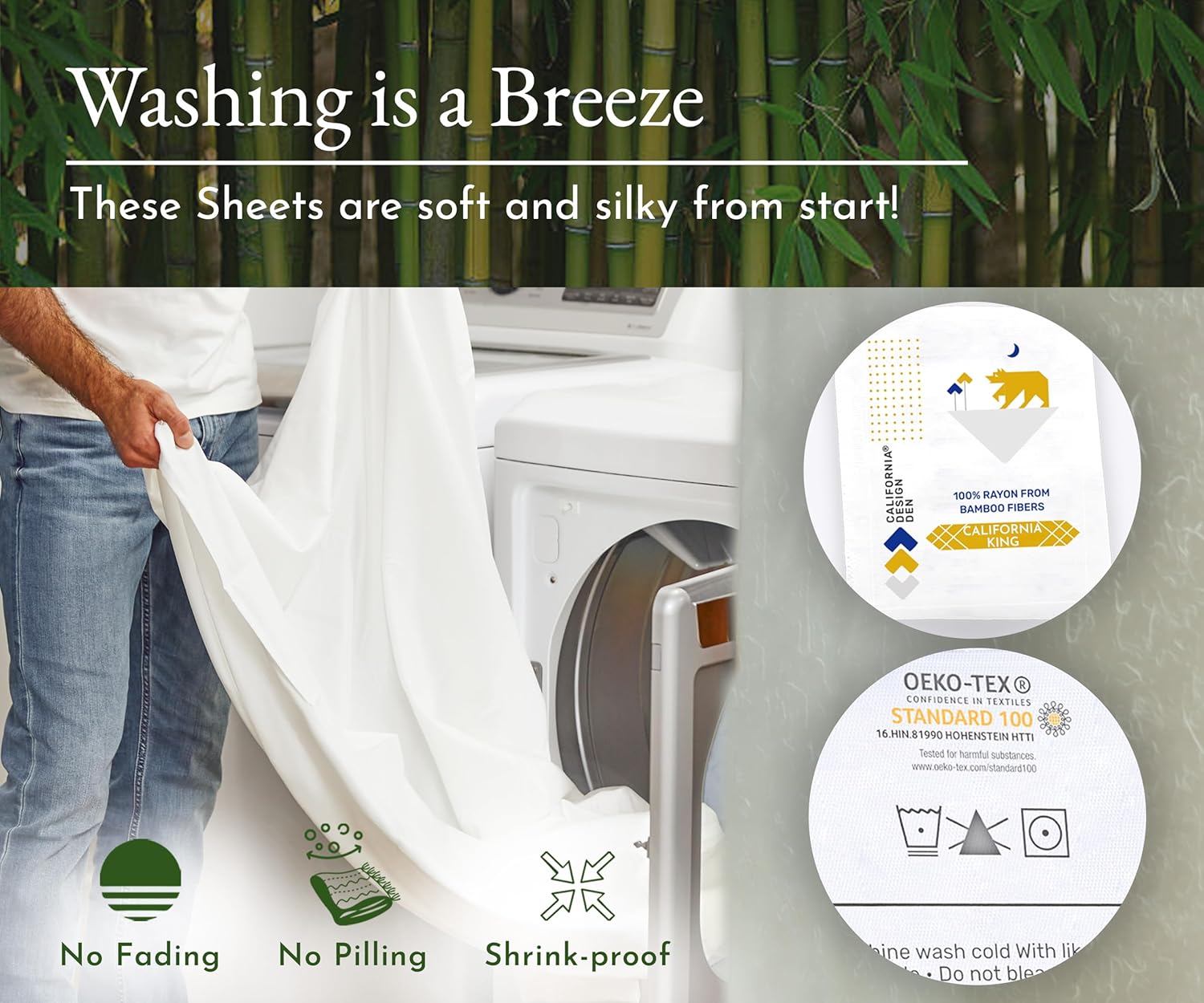 California Design Den Rayón de bambú – Juego de sábanas de 4 piezas, sábanas refrescantes de lujo, sábanas grises para cama de tamaño California