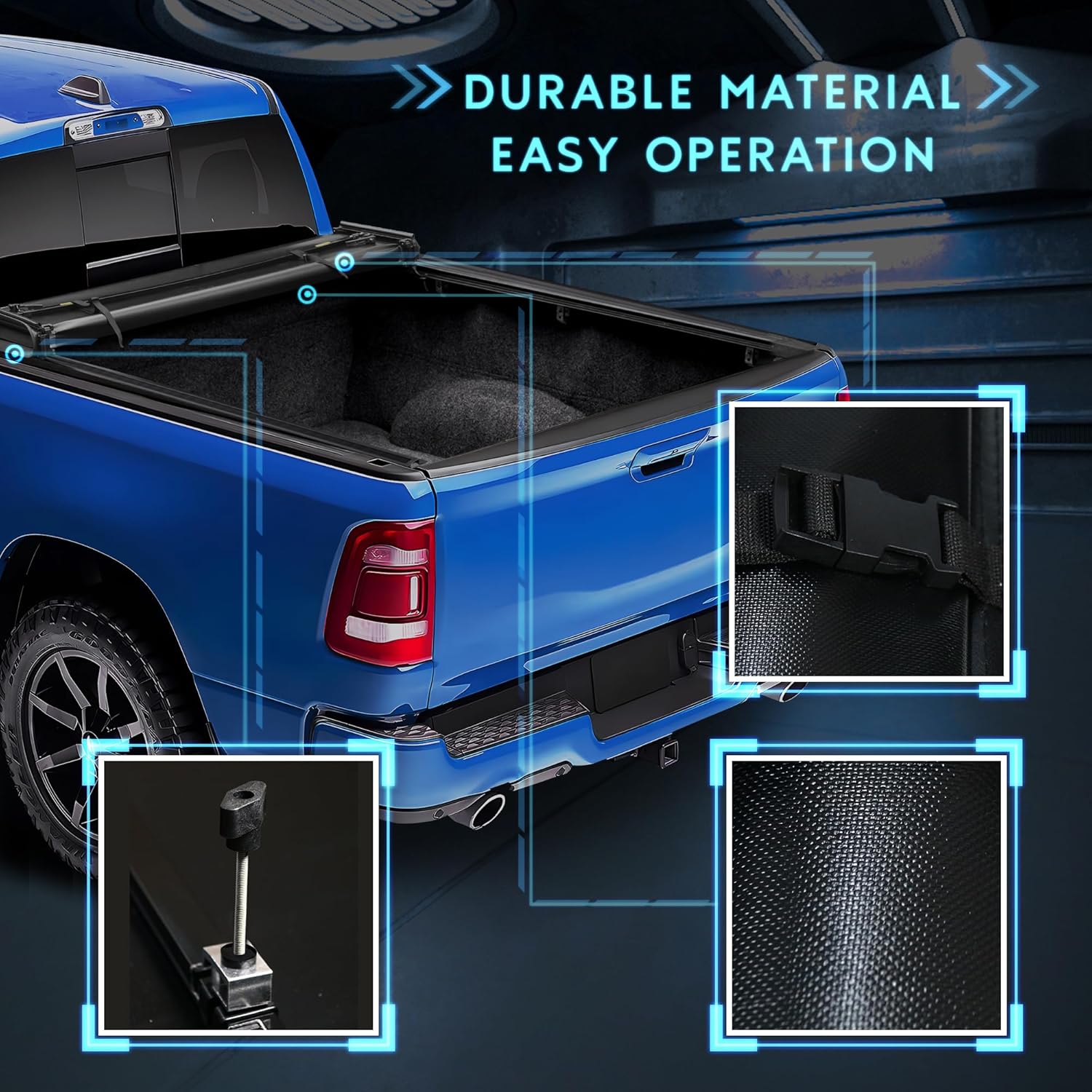 Funda suave para caja de camioneta Tonneau compatible con Dodge Ram 1500 2009-2023 (solo clásico 2019-2023) Fleetside de 5.7 pies sin Rambox