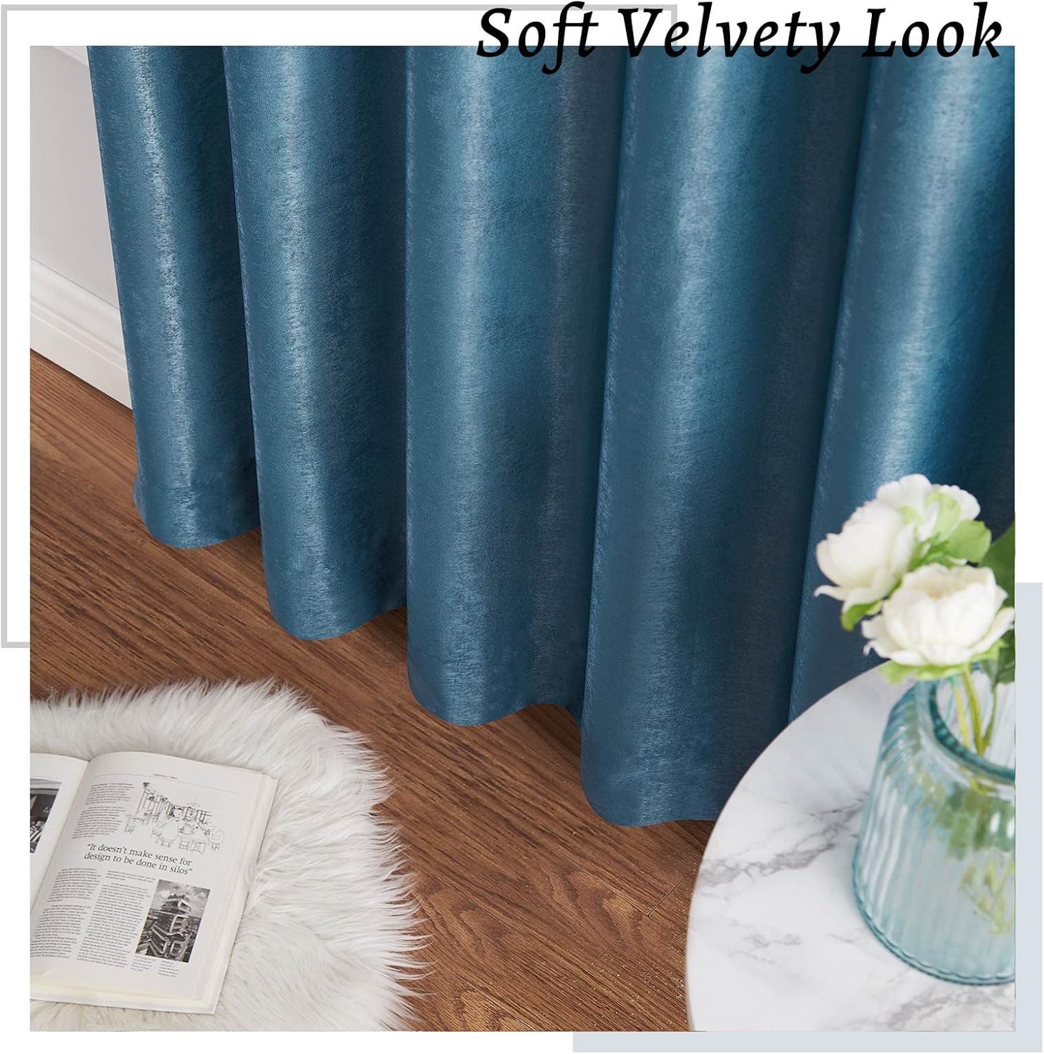 Melodieux Cortinas semitransparentes aterciopeladas azul oscuro de 84 pulgadas de largo para dormitorio, sala de estar, textura de algodón natural,