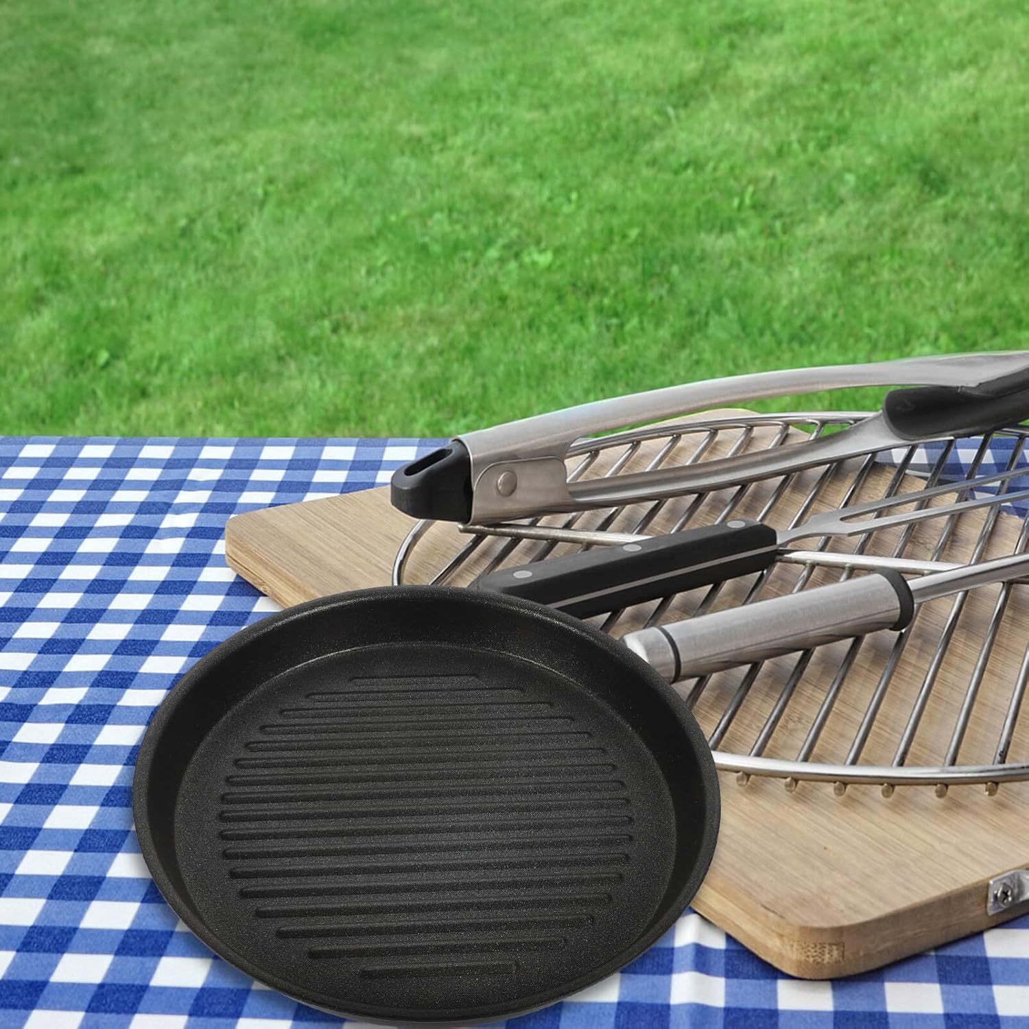 HEMOTON Sartén de hierro fundido antiadherente para parrilla, placa superior de la estufa, sartén de aluminio, sartén para carne para estufa