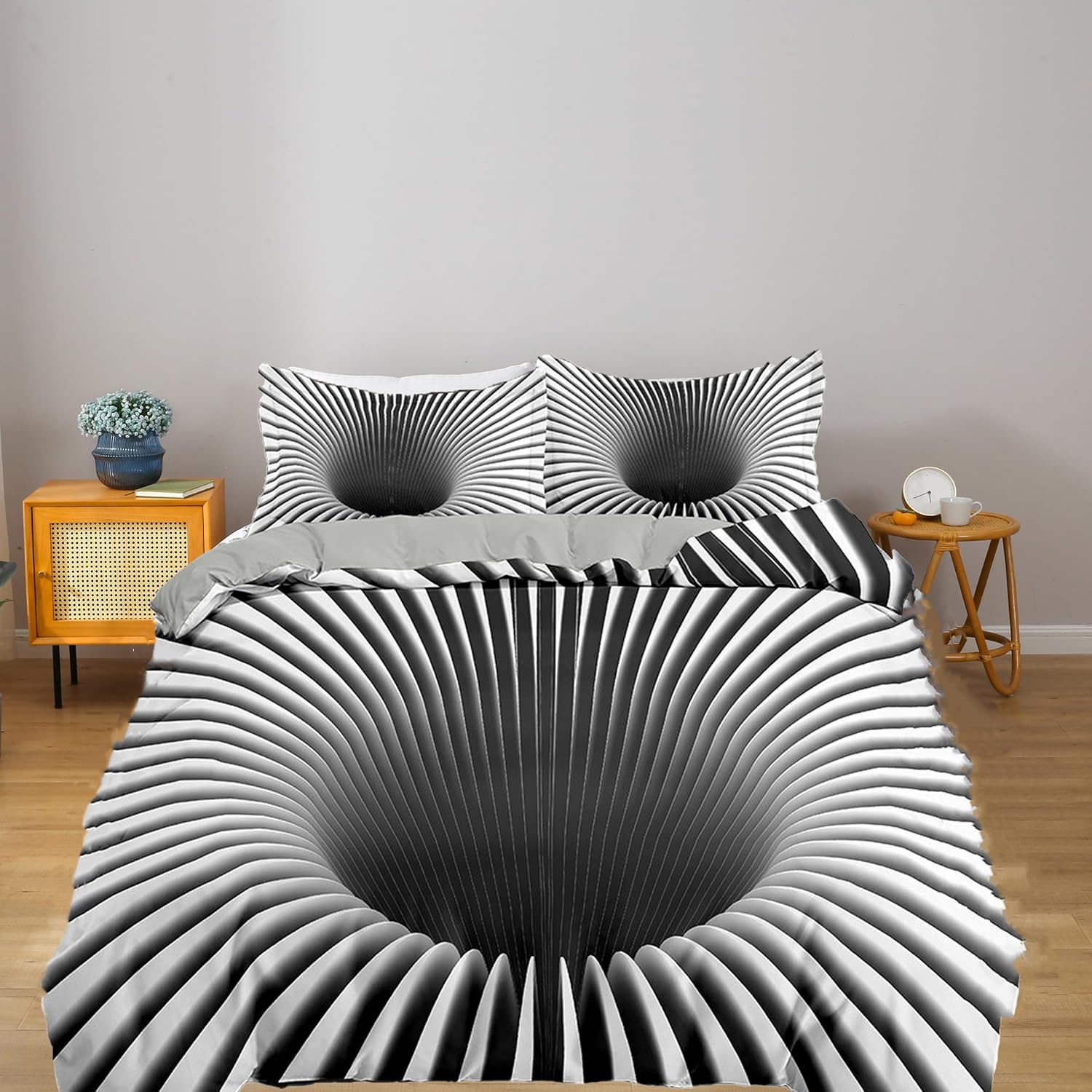 Juego de ropa de cama con agujeros blancos y negros para dormitorio de niños, juego de funda de edredón de abstracción visual, funda de edredón de