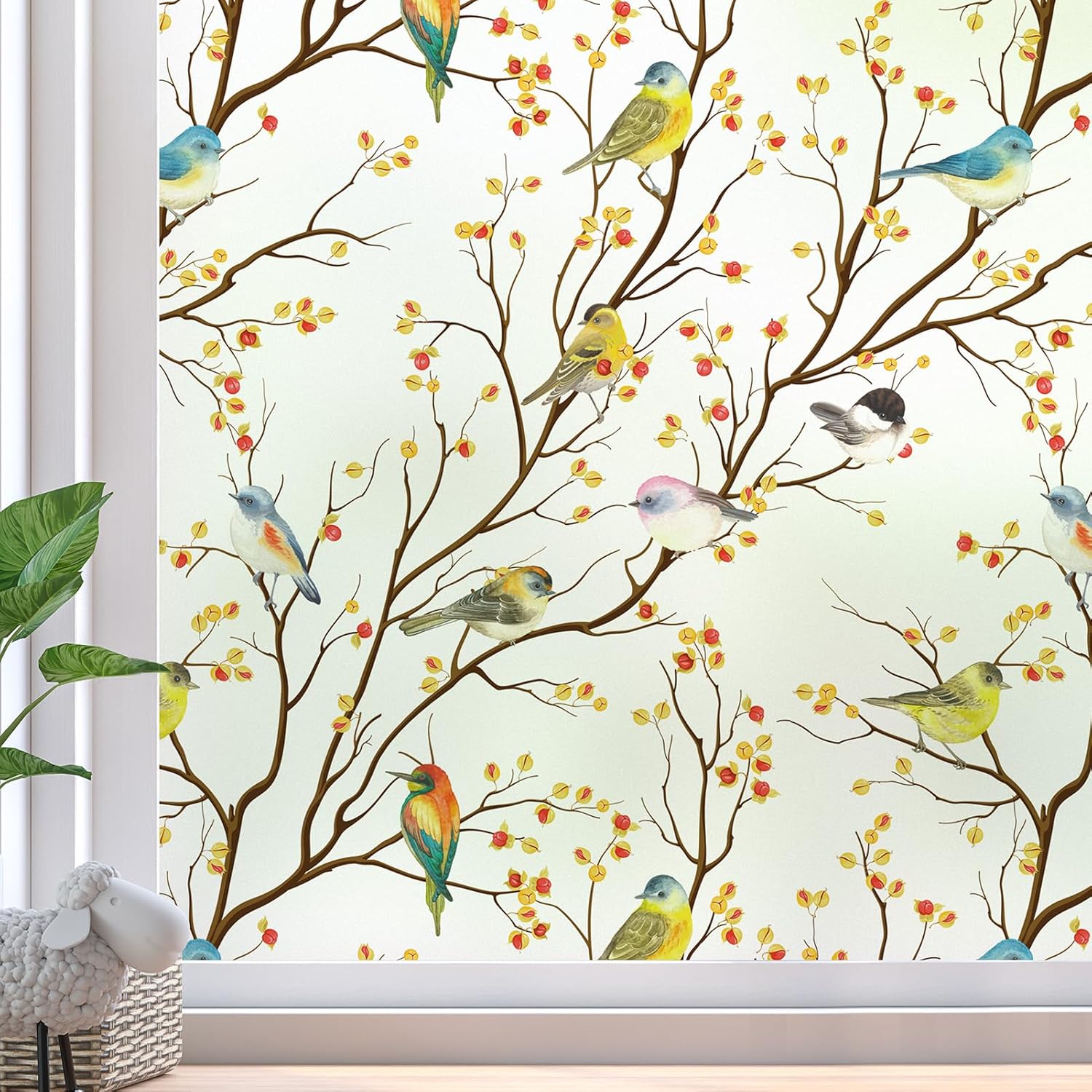 DKTIE Película decorativa para ventana de privacidad con herramientas de instalación, película de vidrio esmerilado de pájaro esmerilado,