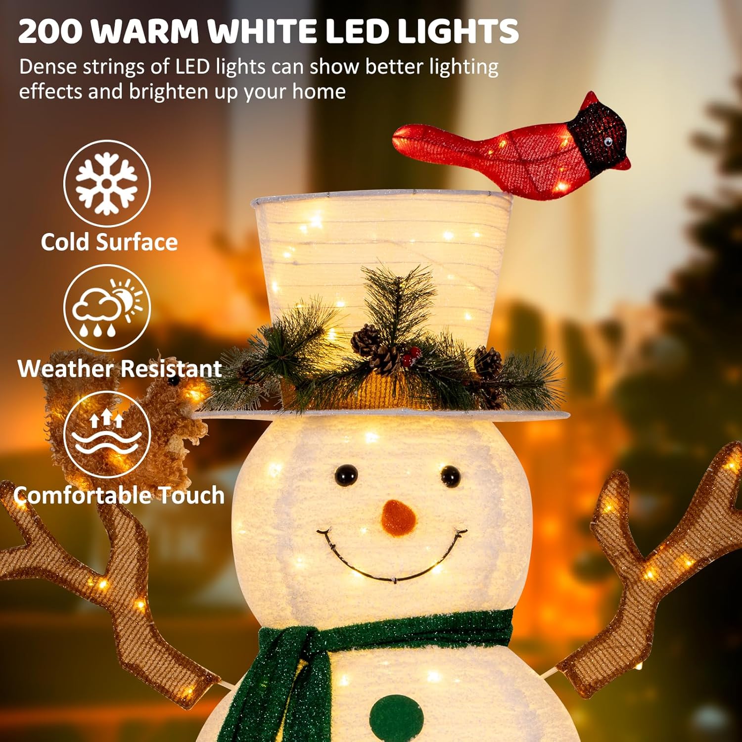 LOENIY Muñeco de nieve iluminado de 5 pies, decoración navideña emergente con 200 luces LED integradas, muñeco de nieve plegable con bufanda de
