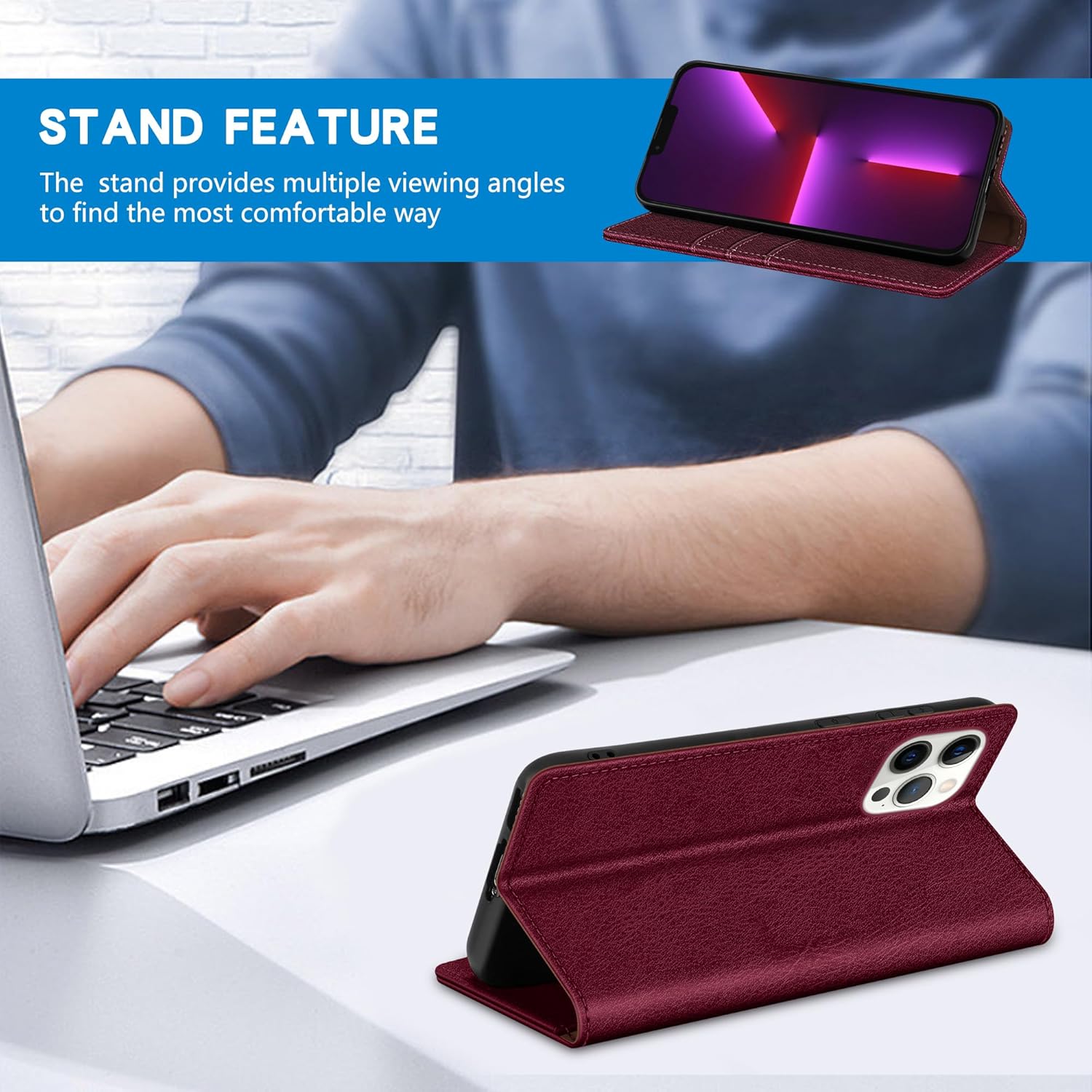 ZZXX Funda tipo cartera para iPhone 13 Pro Max con bloqueo RFID, soporte de ranura para tarjetas, funda protectora de cuero magnético fuerte para