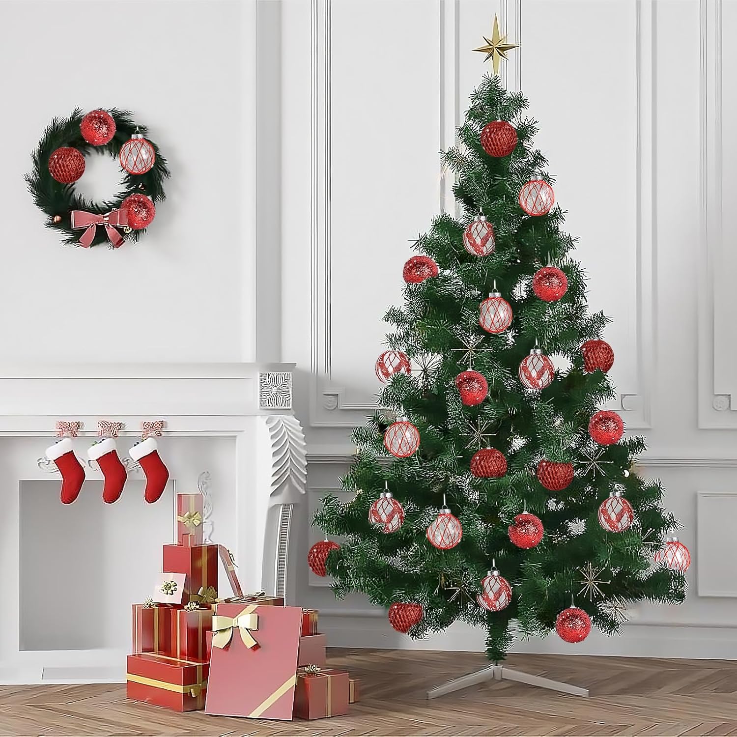 Bolas de 3.15 pulgadas para árbol de Navidad, juego de bolas de Navidad inastillables con purpurina, 9 piezas de bolas de plástico para colgar