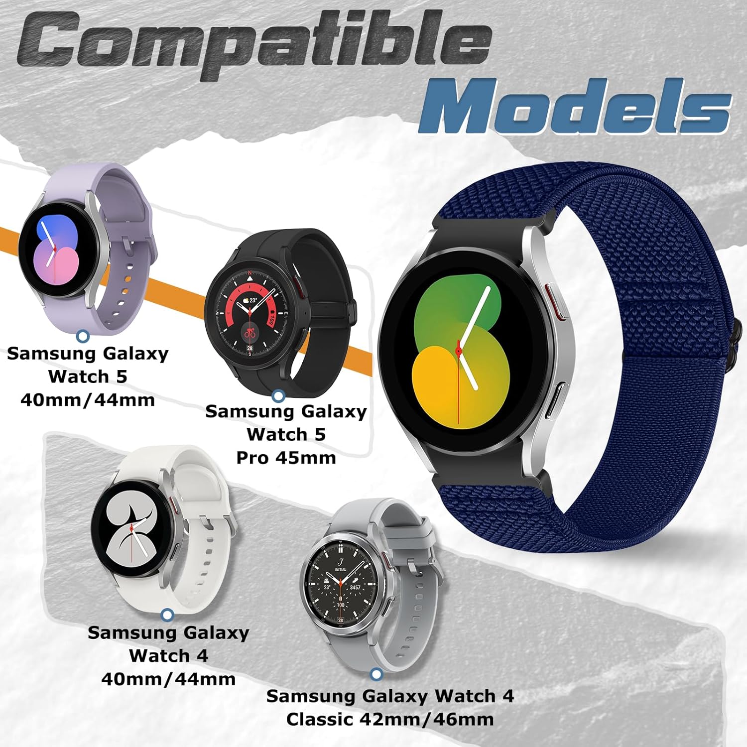 Correas elásticas de reloj compatibles con Samsung Galaxy Watch 654 de 1.575 pulgadas, 1.732 pulgadas, Galaxy Watch 6 Classic de 1.732 pulgadas,