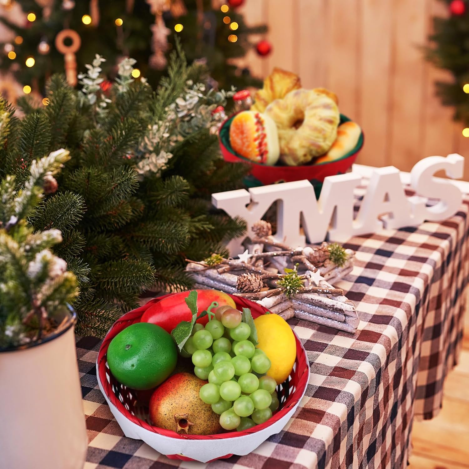 Roowest Cestas redondas de bambú de regalo de Navidad, cestas tejidas para regalos, cestas de personajes de vacaciones, cestas de regalo decorativas