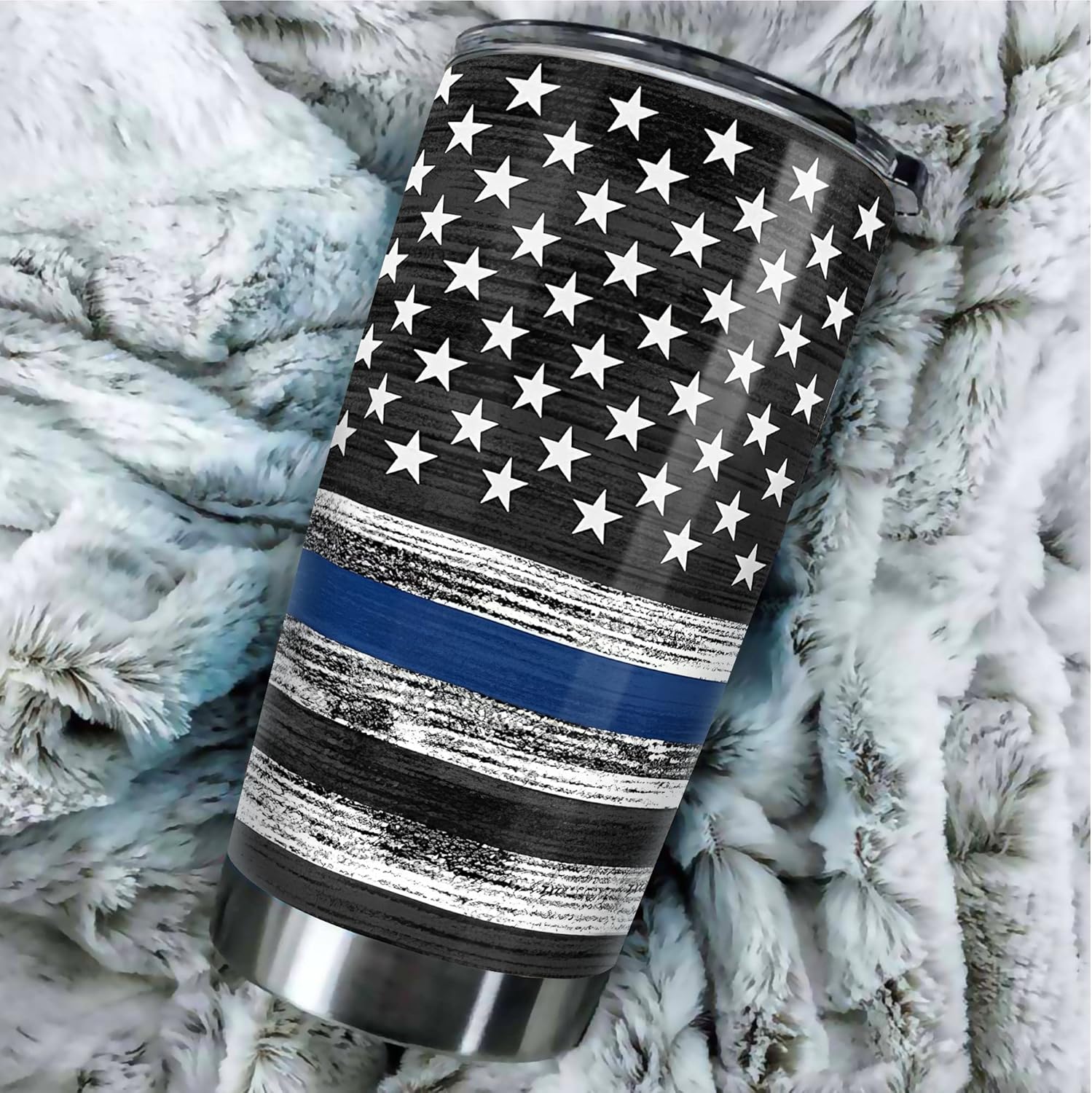 Vaso de policía personalizado con insignia de policía, regalo de oficial de policía, vaso de acero inoxidable de 20 onzas con línea azul fina y