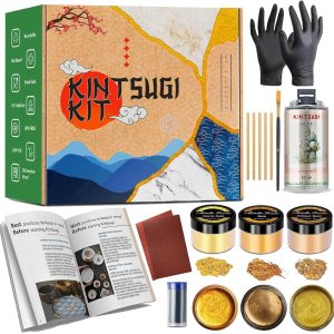 Plearty Kintsugi – Kit de reparación de oro seguro para alimentos, 1.7 fl oz, resina epoxi de 2.12 oz, polvo de mica dorado metálico, 15 páginas Plearty Kintsugi – Kit de reparación de oro seguro para alimentos, 1.7 fl oz, resina epoxi de 2.12 oz, polvo de mica dorado metálico, 15 páginas