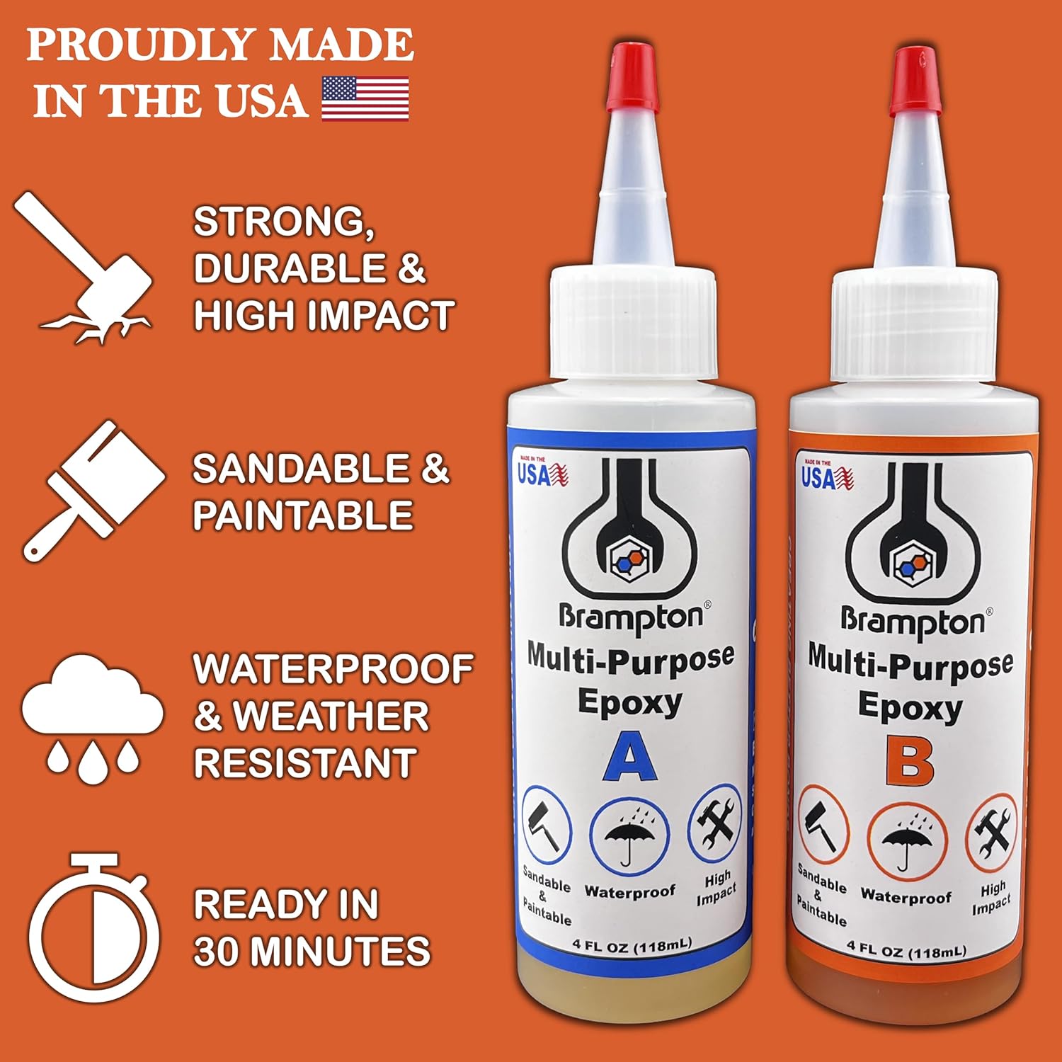 Brampton – Epoxi multiusos de curado completo de 30 minutos, kit de pegamento epoxi para metal, madera, cerámica, vidrio, piedra, azulejos y la