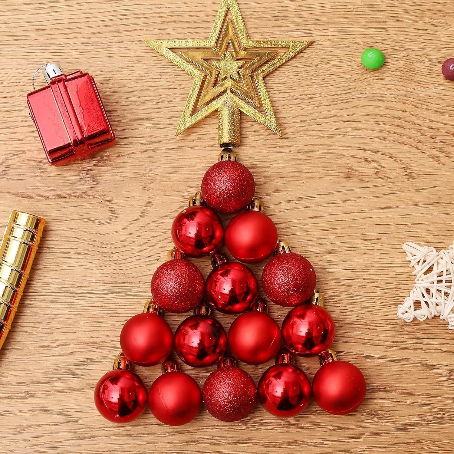 Bolas de Navidad para decoración de 160 piezas (1.18 pulgadas), colgante de Navidad para árbol de Navidad, bola de decoración festiva de boda (rojo)