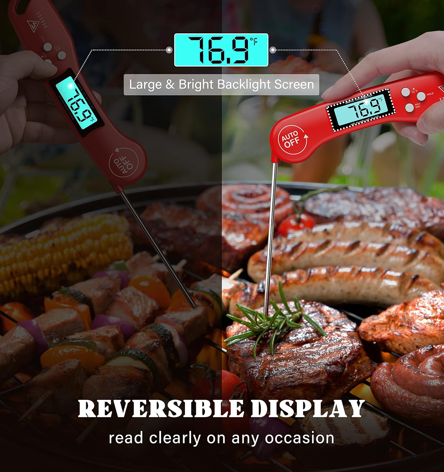 DOQAUS Termómetro digital para carne, paquete de 2 termómetros de lectura instantánea para cocinar, sonda de cocina con pantalla retroiluminada y