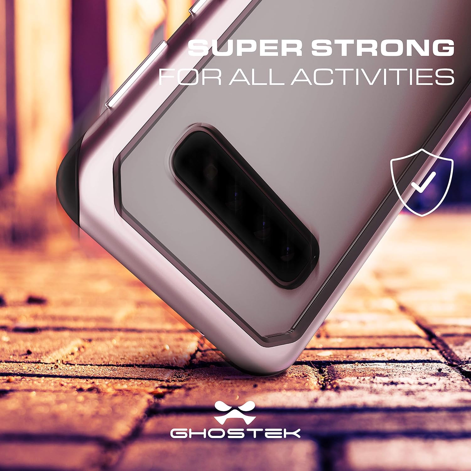 Ghostek Atomic – Funda delgada para Galaxy S10 transparente con parachoques de metal espacial, protección súper resistente, diseño de grado militar