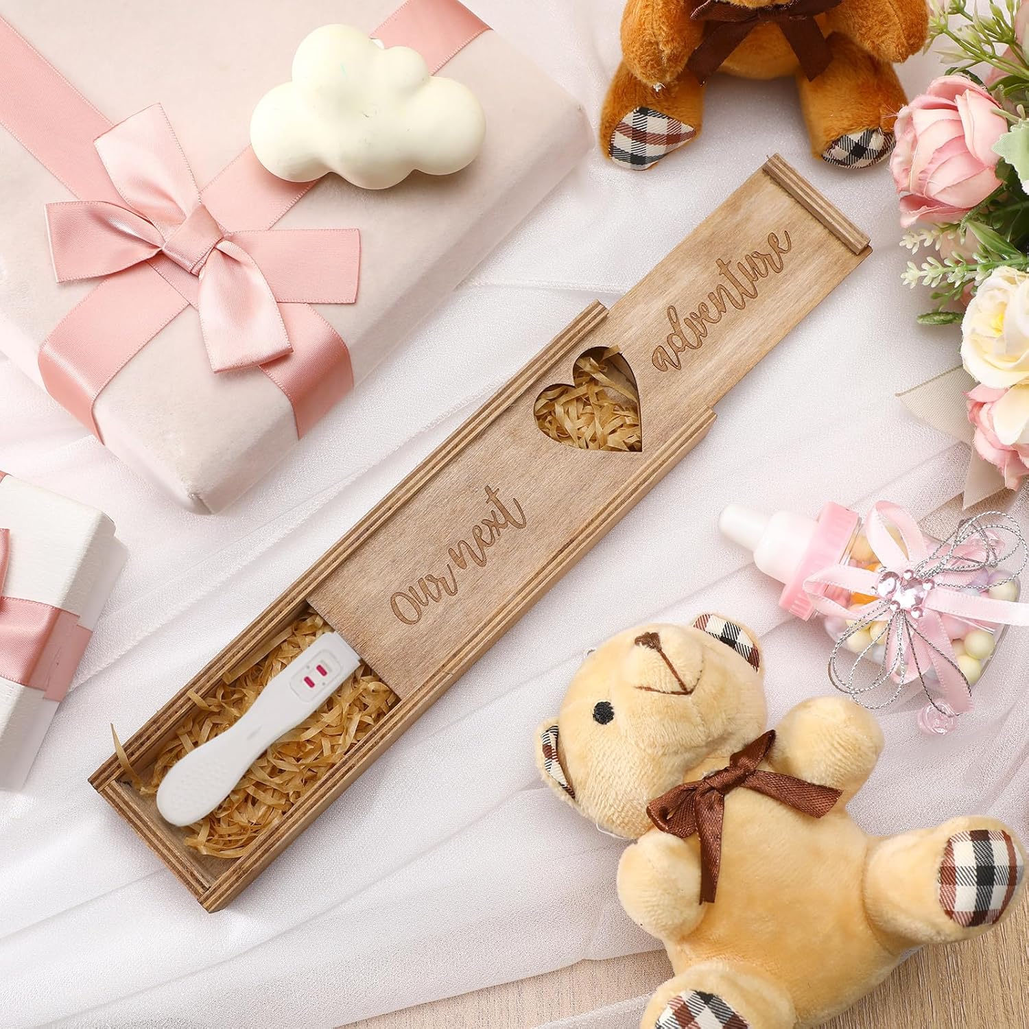Caja de recuerdos de prueba de embarazo, caja de madera sorpresa para anuncios de embarazo, caja de madera anunciada para bebé, regalos de Año Nuevo