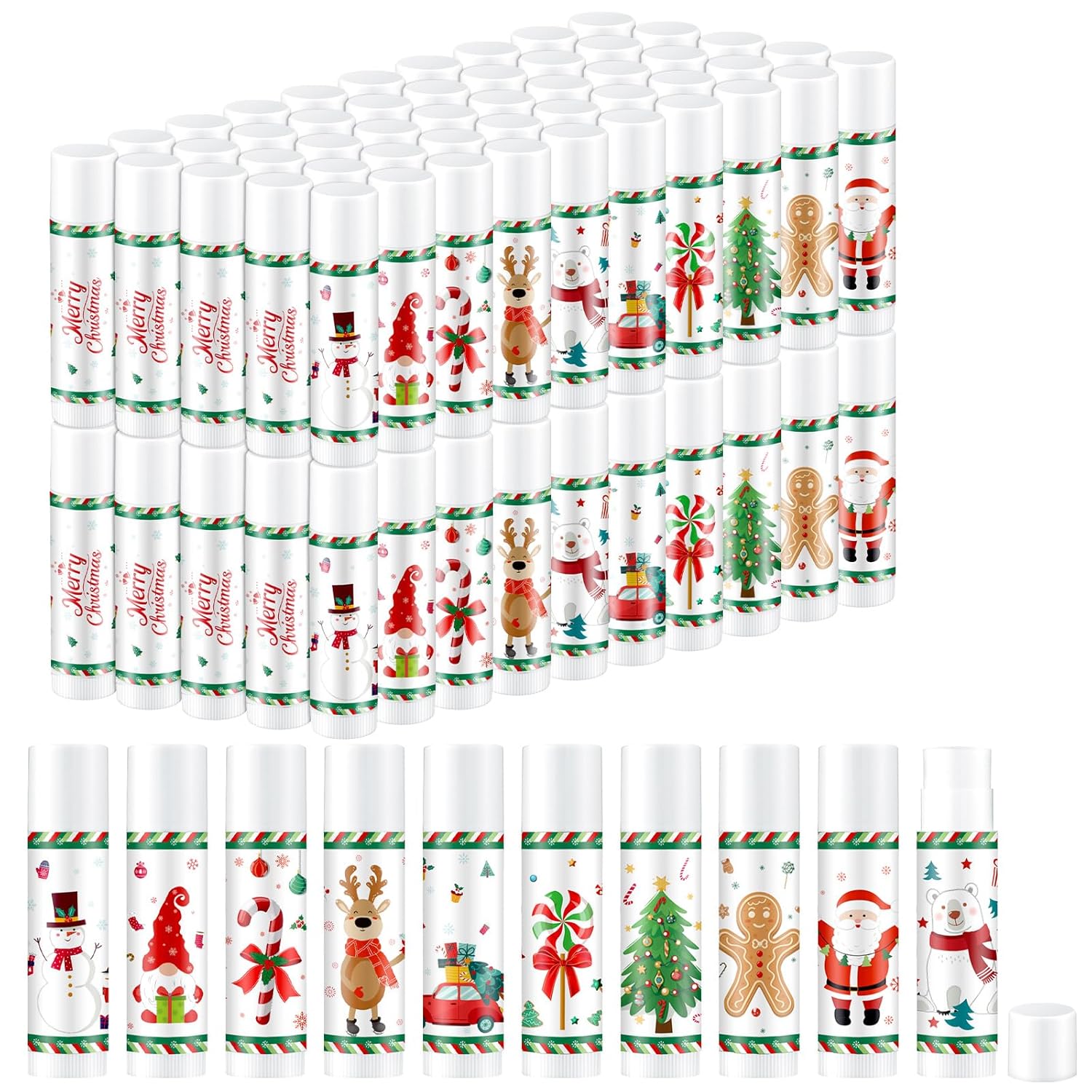Swiffen Bálsamos labiales de Navidad, 100 unidades de bálsamos hidratantes de labios de frutas a granel, juego de bálsamos para el cuidado de los