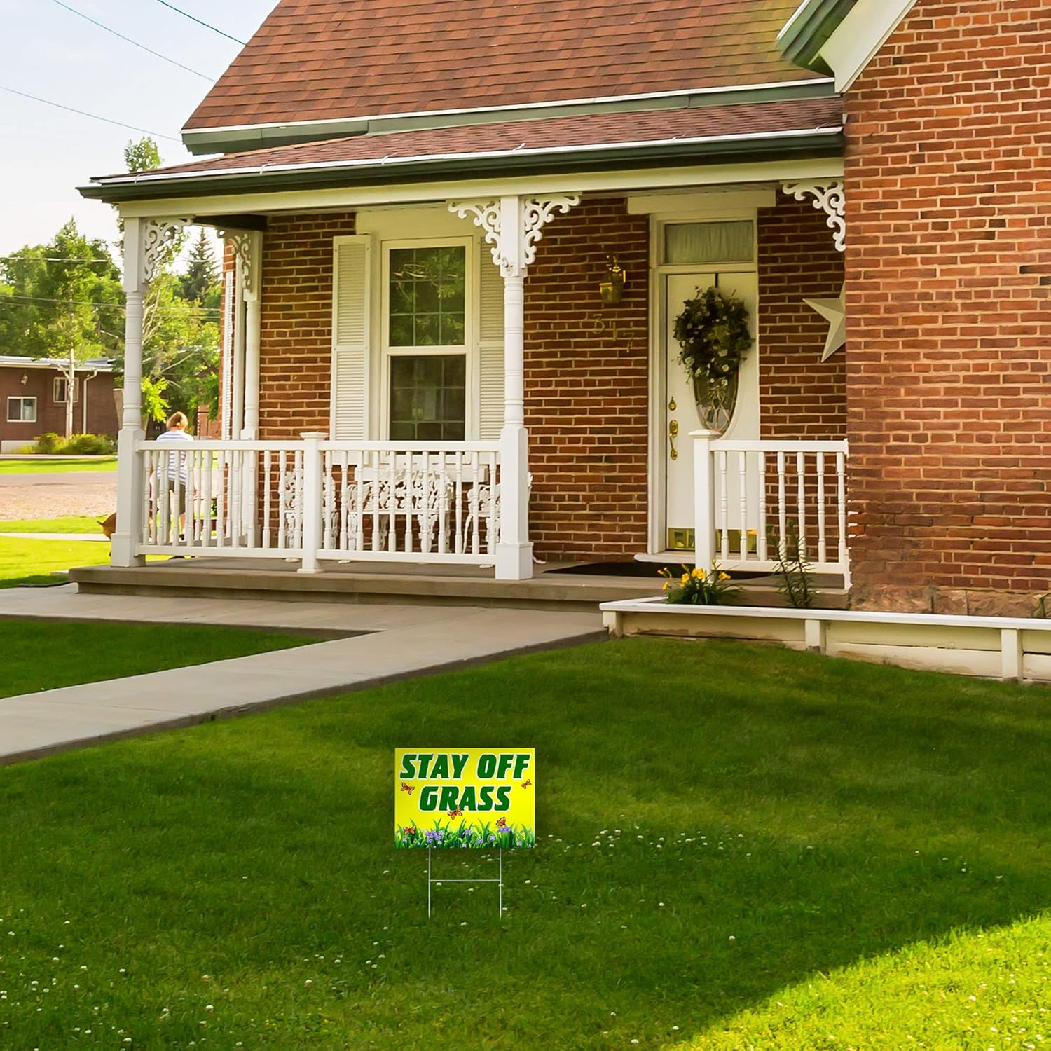 2 carteles de Stay Off Grass For Yard de 8 x 12 pulgadas de doble cara con texto en inglés Keep Off Gras, letrero de Please Keep Off Gras, letreros