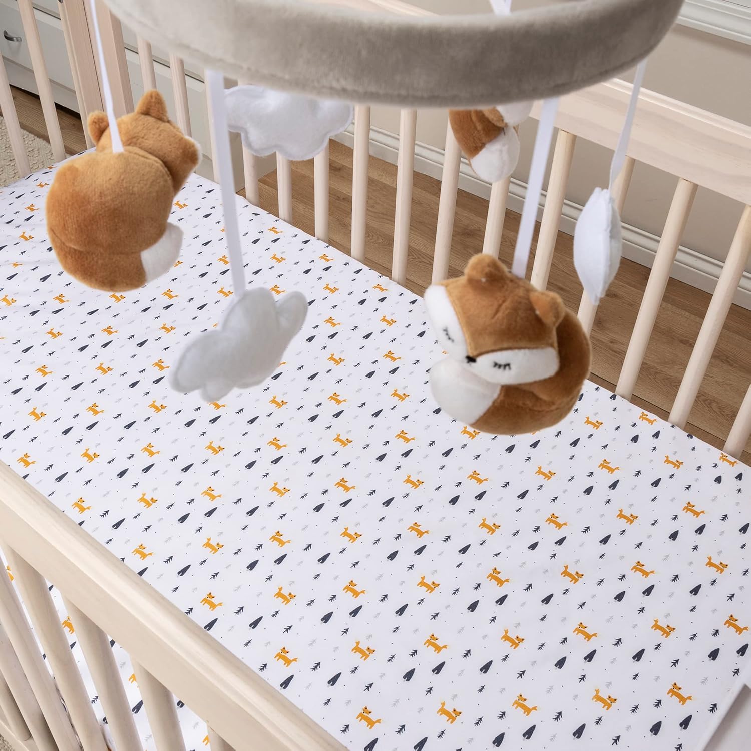 Sammy & Lou Pine Fox – Juego de 2 sábanas bajeras de microfibra para cuna, se adapta a colchones estándar de cuna de 28 x 52 pulgadas totalmente