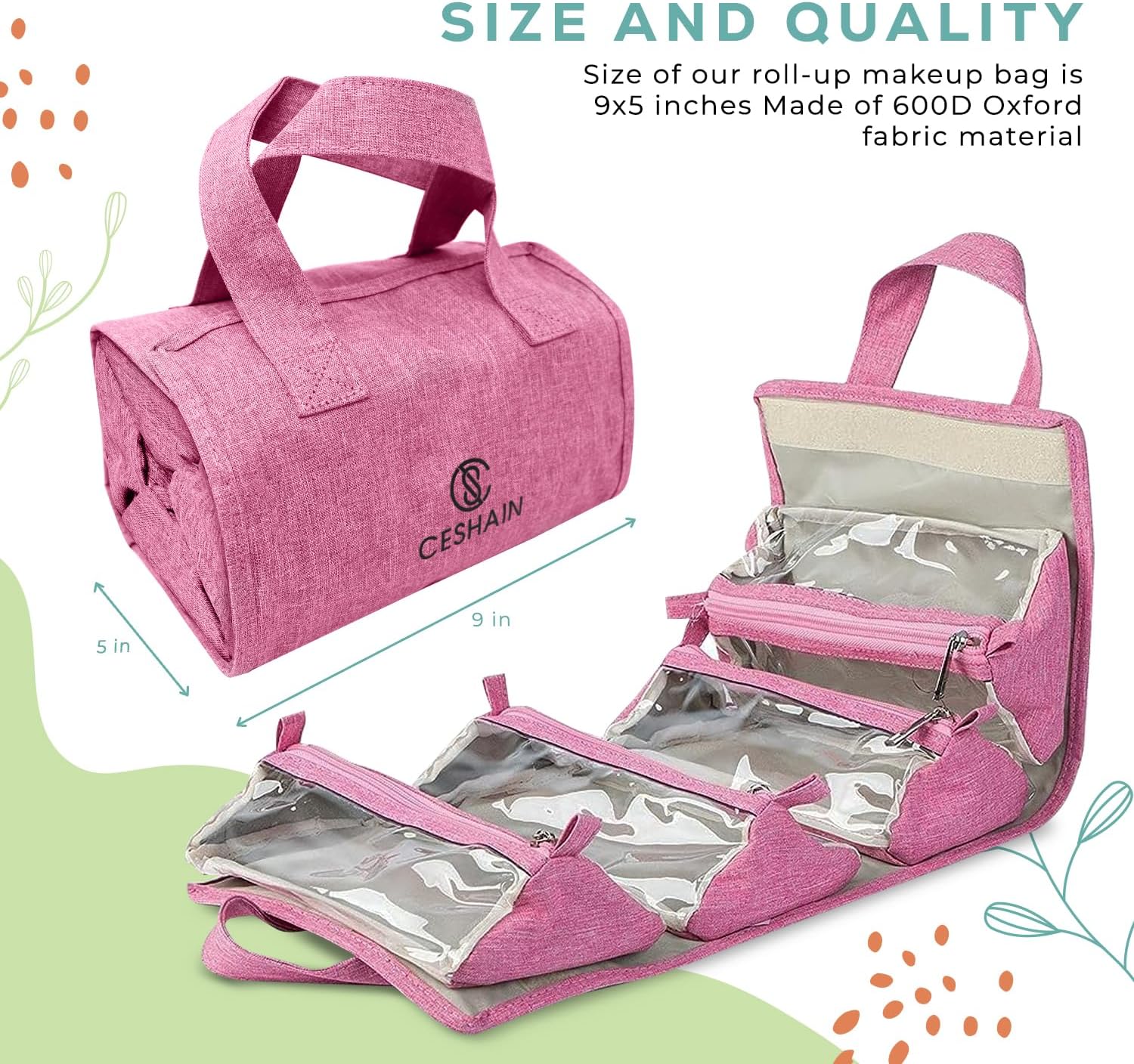 Ceshain Neceser colgante 4 en 1, Rosado, Neceser colgante