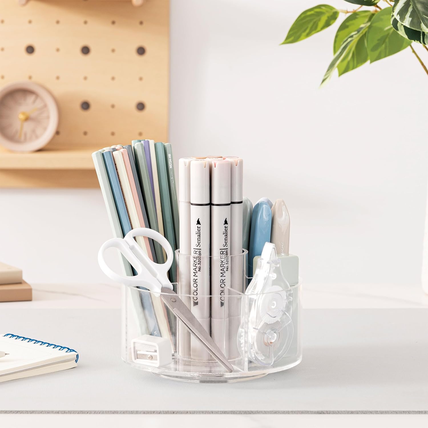 HBlife Portalápices de acrílico para escritorio, 5 ranuras organizadores y accesorios giratorios de 360 grados, almacenamiento de lápices de