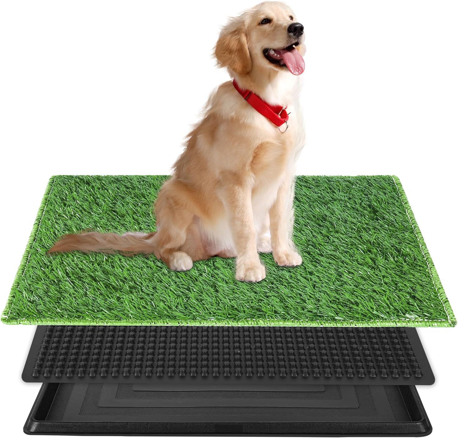 Almohadilla para orinar de perro con bandeja, 25 x 20 pulgadas, almohadilla de hierba para ir al baño de perro, reutilizable, lavable, césped