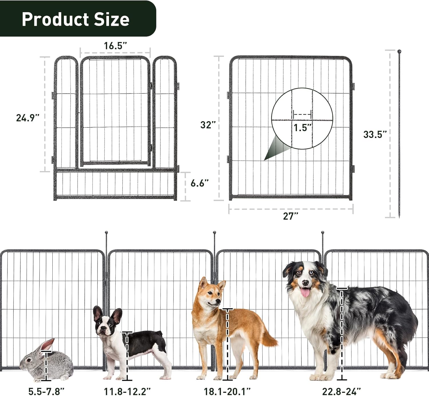 mestyl Corralito para perros, 32 pulgadas de altura, 16 paneles para exteriores, corralito de juego para perros grandes, medianos y pequeños,