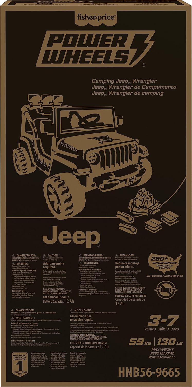 Fisher-Price Power Wheels Jeep Wrangler montable para ir camping con comida de simulación, equipo de campamento y luces, juguete preescolar,