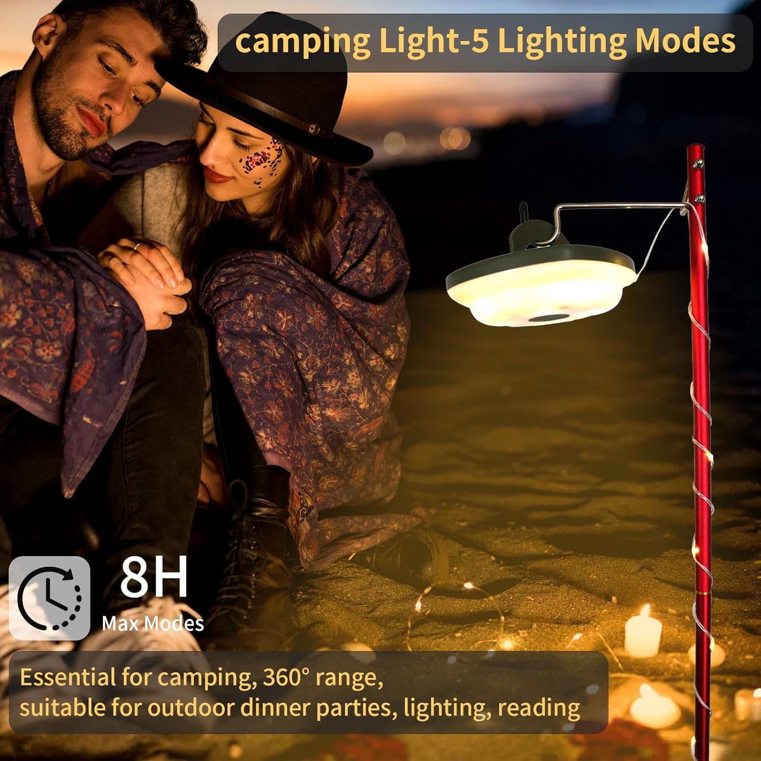 Cadena de luces recargables USB 2 en 1, cadena de luces para exteriores con 5 modos de iluminación, utilizada para camping, patio, tienda de