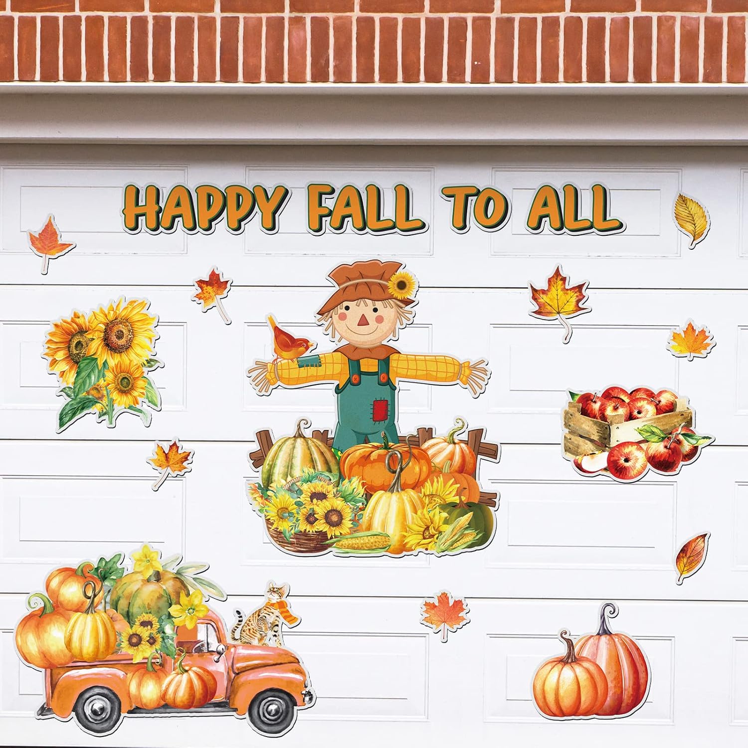 Peryiter 17 imanes de otoño para decoración de puerta de garaje, imanes de otoño con hojas de espantapájaros, girasoles, camiones, calabazas,