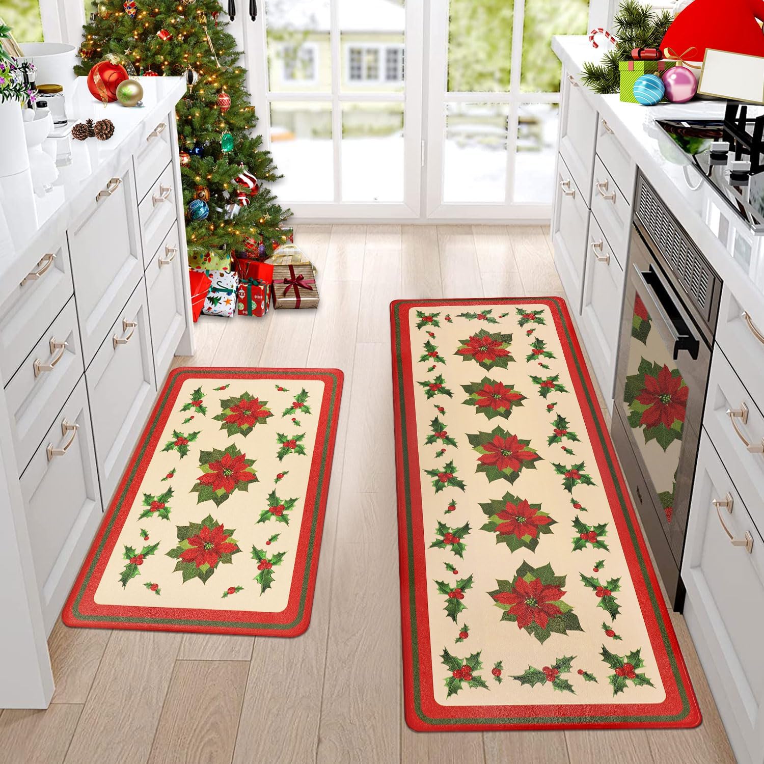 Homcomoda Juego de 2 tapetes de cocina de Pascua de Navidad para piso, acolchados, antifatiga, antideslizantes, juego de alfombras de cocina para el