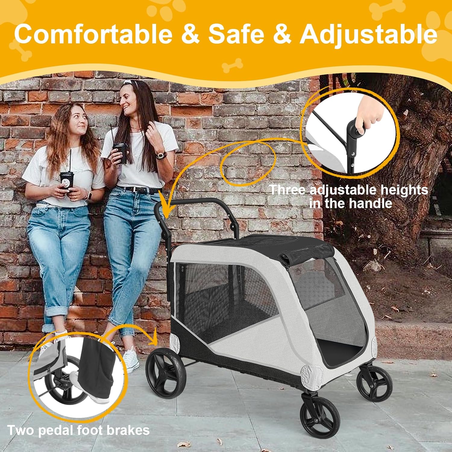 Cochecito de perro extragrande para perros grandes, cochecito para mascotas para perros medianos de 3040-50 libras, carritos para perros con 4