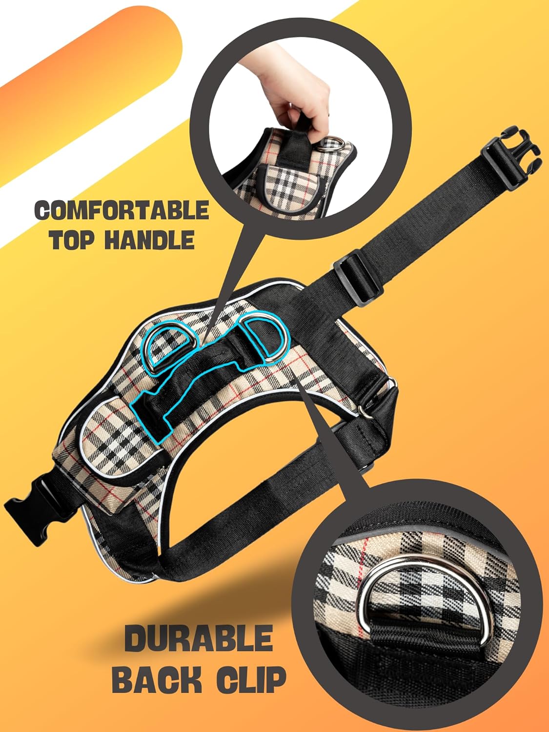 Arnés para perro grande a cuadros con bolsillo para mascotas, arnés para perro grande, arnés para perro grande, arnés reflectante grande para perro,