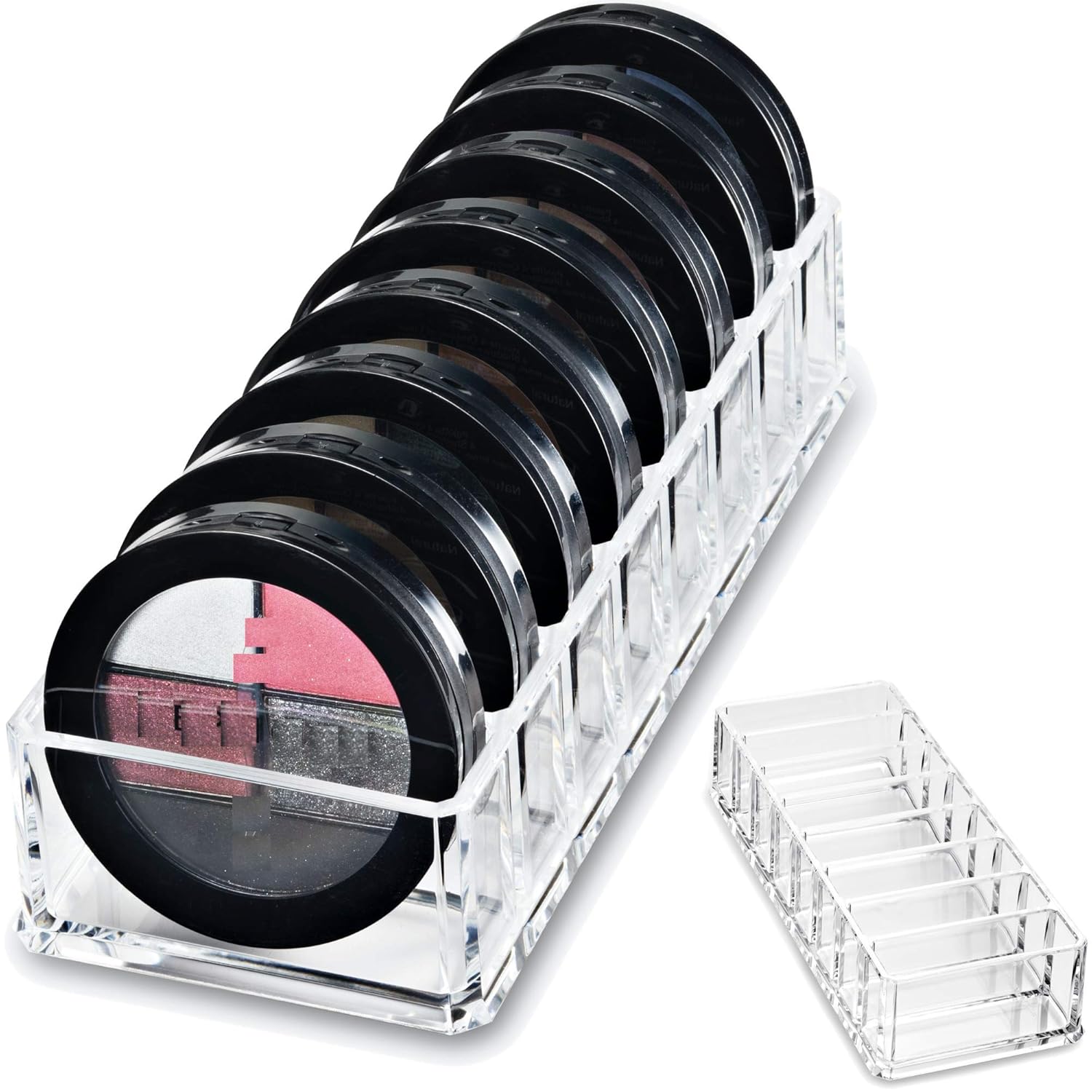 byAlegory – Organizador de maquillaje compacto de acrílico (bronceador, resaltador, polvo, colorete)  Almacenamiento de cosméticos para 8 espacios