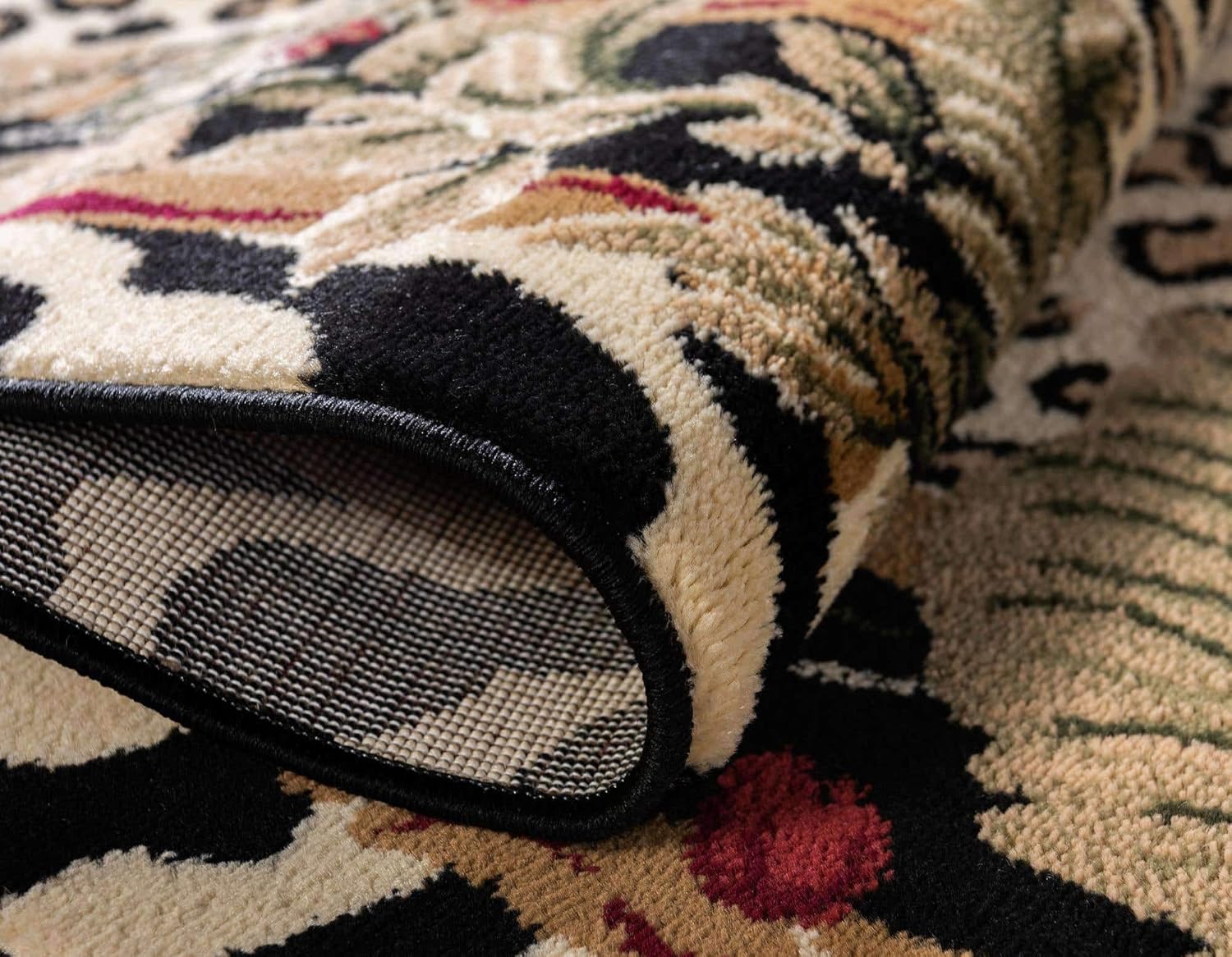 Unique Loom Wildlife Collection – Alfombra inspirada en animales con diseño de bordes de guepardo, 6 x 9 pies, marfilnegro