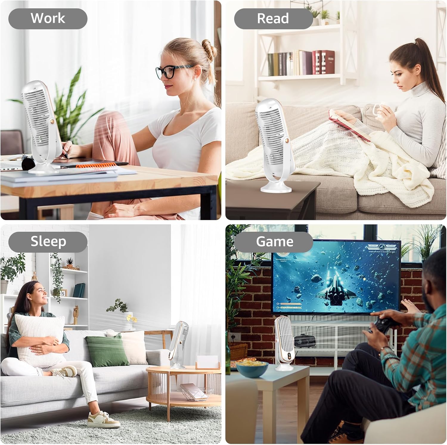 Ventilador de torre, ventilador de escritorio portátil con opciones de 5 velocidades, doble circulación de aire, ventilador de mesa silencioso
