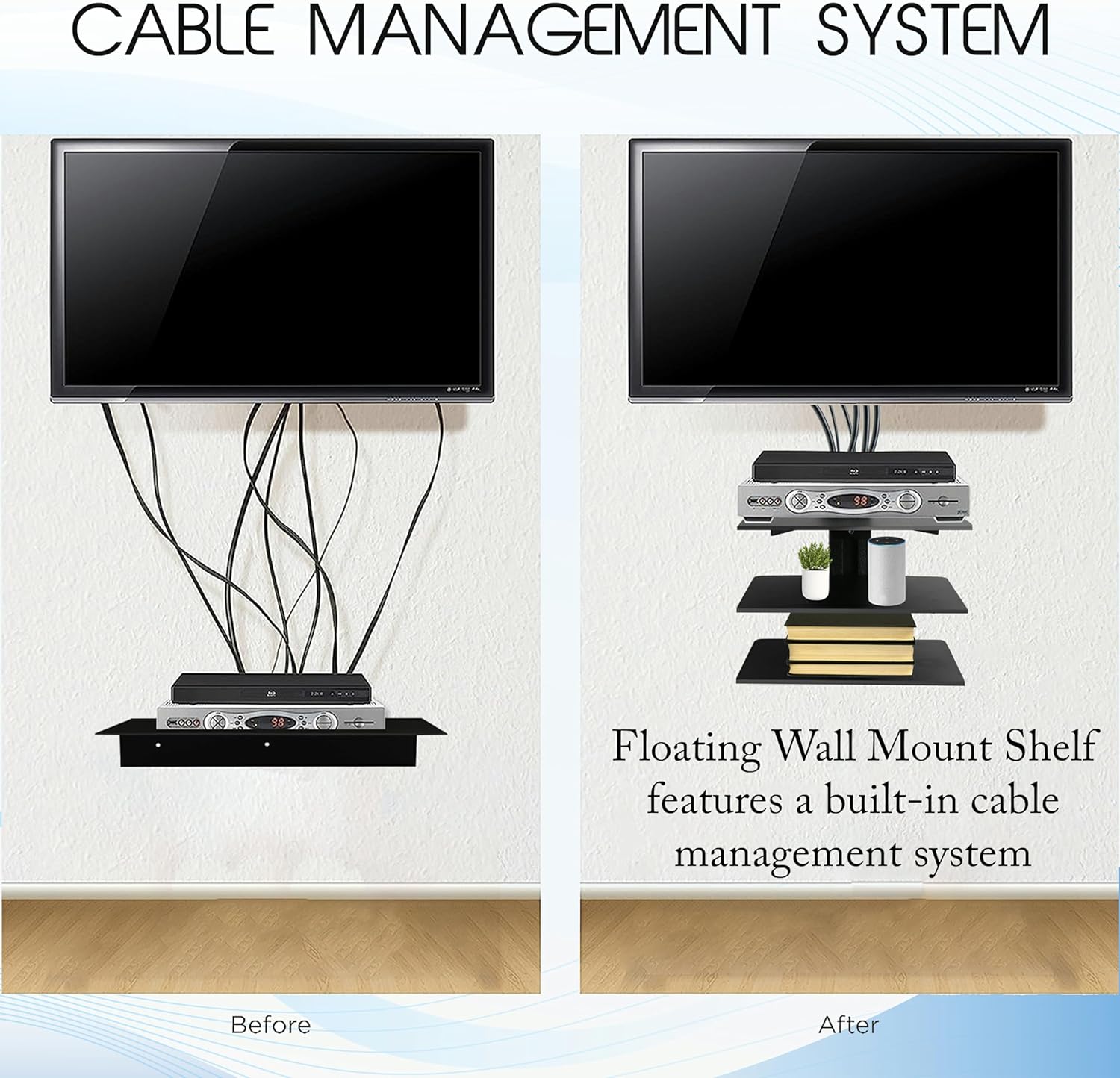 Estantes centrales de entretenimiento de pared – Estante para proyector – Estantes flotantes para TV, reproductores de DVD, consolas de juegos,
