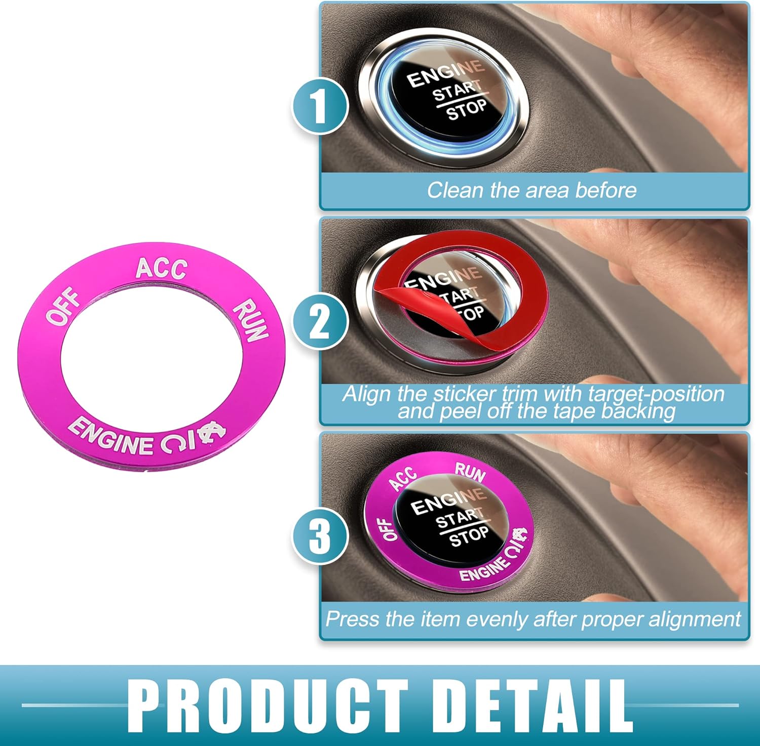 A ABSOPRO Adhesivo para cubierta de botón de arranque del motor para Dodge Challenger Charger para RAM 2010-2020, aleación de aluminio, rosa